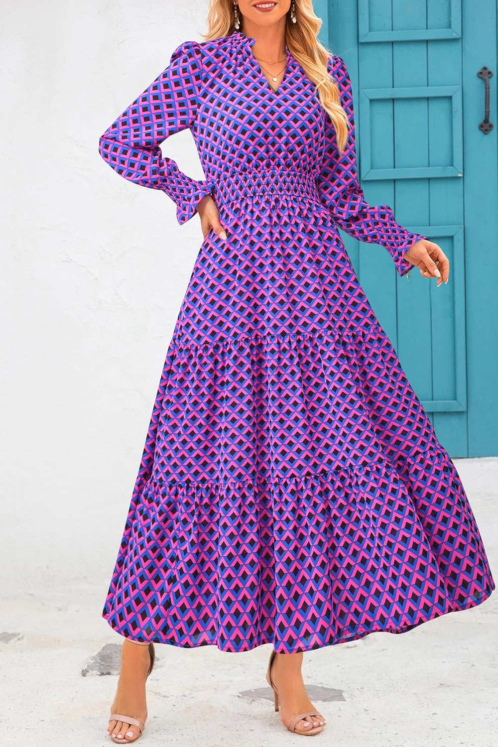 PRETTYGARDEN Women's Floral Maxi Dress 2026 Fall Long Sleeve V Neck A Line Long Flowy Spring Party Boho Dresses - Image 5