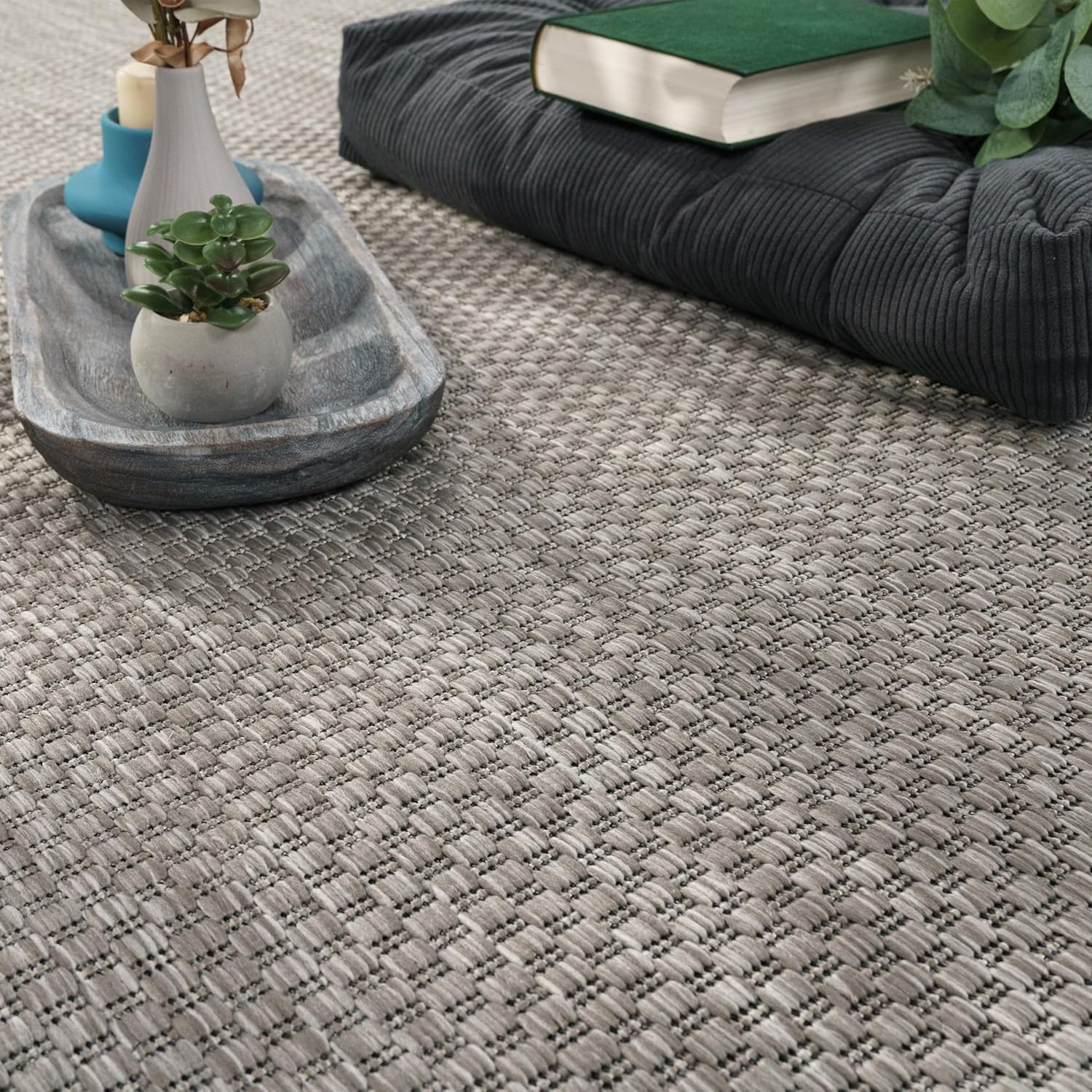 (Similar, color may vary) Paco Home Solid Outdoor Rug for Patio or Balcony Weatherproof in Mottled Grey, Size: 4' x 5'3\" 4' x 5'3\" (Rectangular) Grey