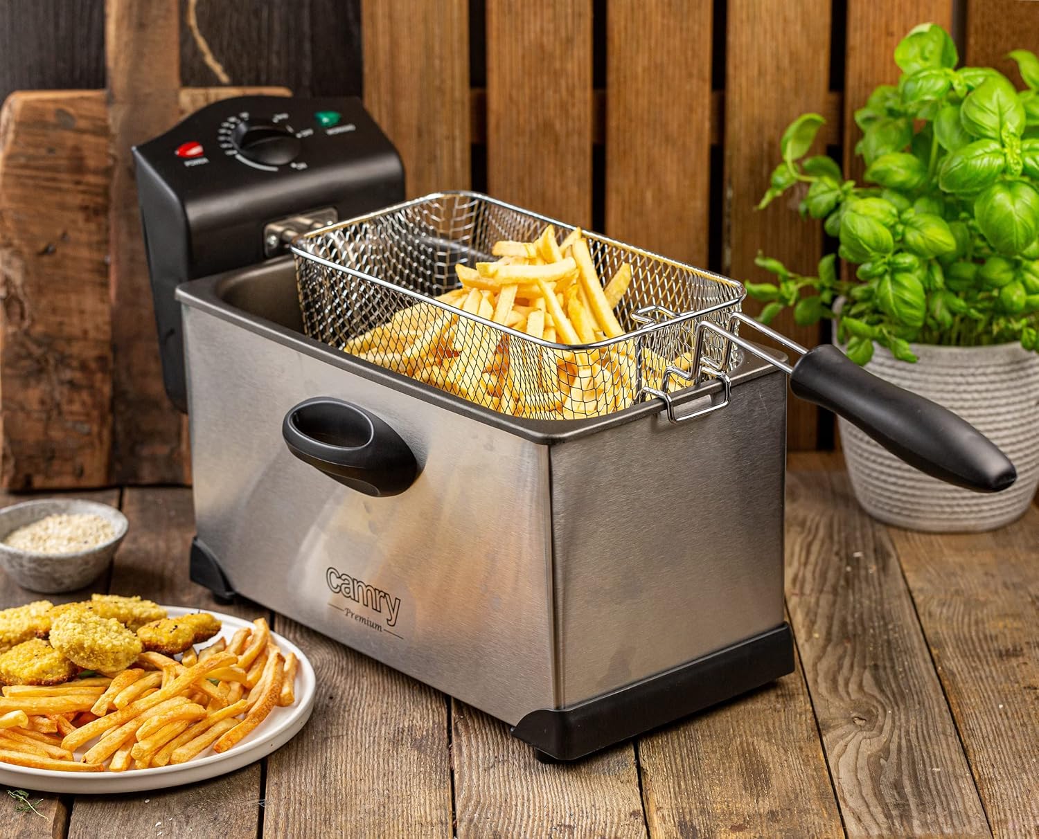 JUNG CAMRY CR4909 Friggitrice con olio 3L, spegnimento automatico, 2000 W, friggitrice con grasso, controllo della temperatura, cestino con funzione di sollevamento, 45 x 22 x 26 cm JUNG CAMRY CR4909 Friggitrice con olio 3L, spegnimento automatico, 2000 W, friggitrice con grasso, controllo della temperatura, cestino con funzione di sollevamento, 45 x 22 x 26 cm