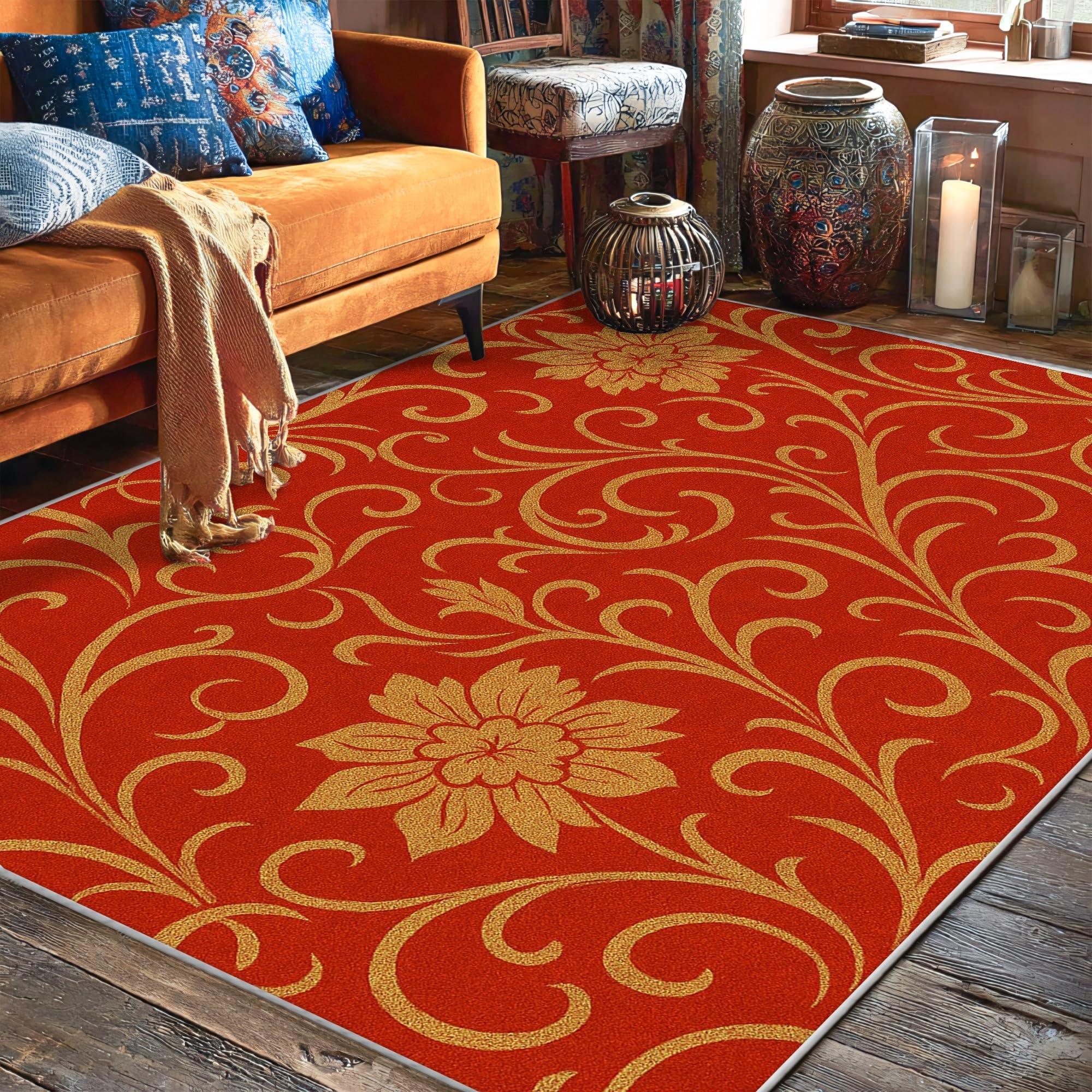 Tapis de sol à fleurs grand tapis salon envers antidérapant 150x210 cm