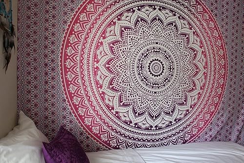 Vista 157 de Popular Handicrafts Tapestry Wall Hanging Hippie Ombre Mandala Bohemian HippyMetallic Shine Intricate Indian Tapestries Bedspread 84 x 90 Inches