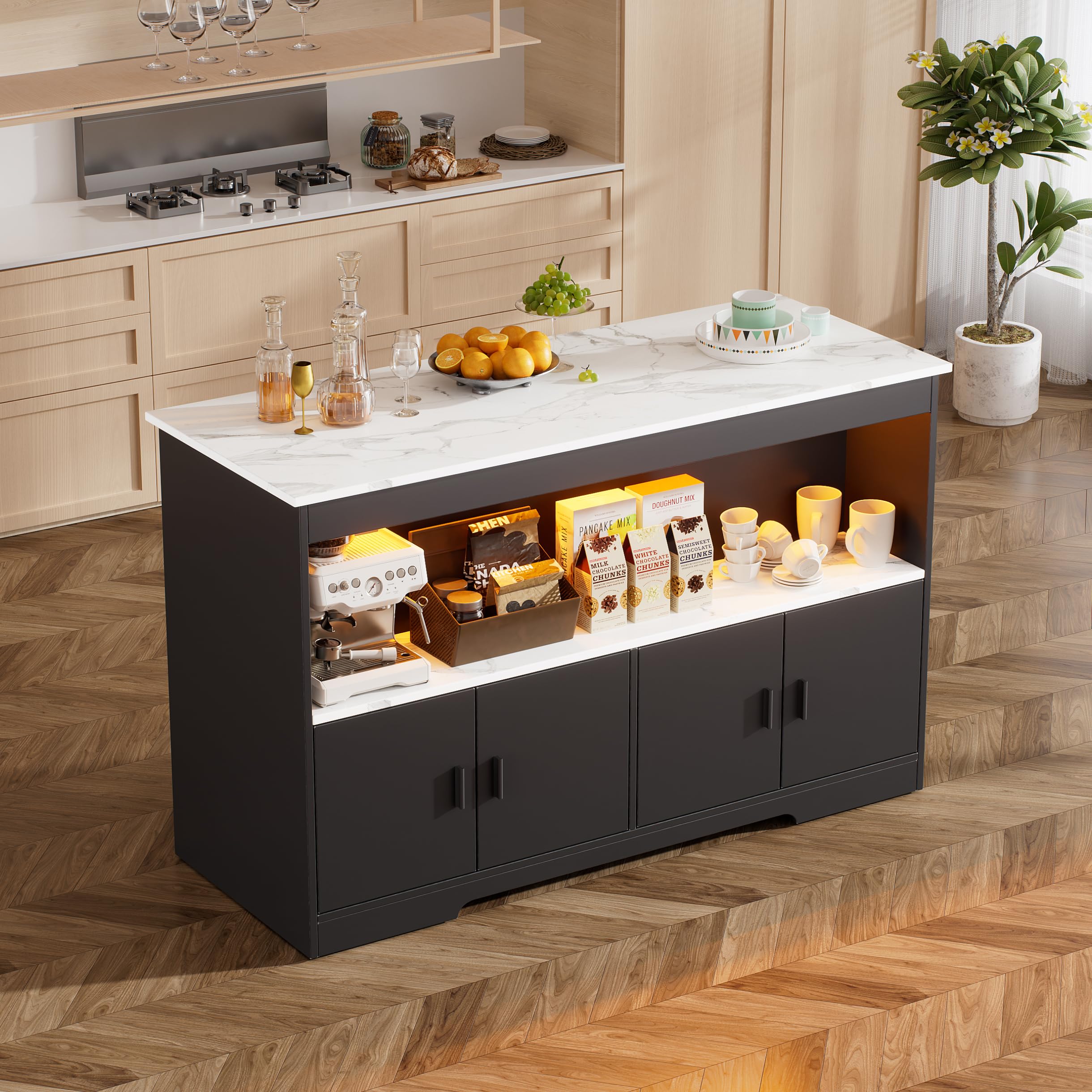 Isola da Cucina con Illuminazione LED Armadio da Cucina con Piano di Lavoro Isola della Cuci-na Moderno Buffet da Soggiorno Tavolo da Pranzo con spazio di archiviazione per la Casa Cucin 50*110*78.2CM