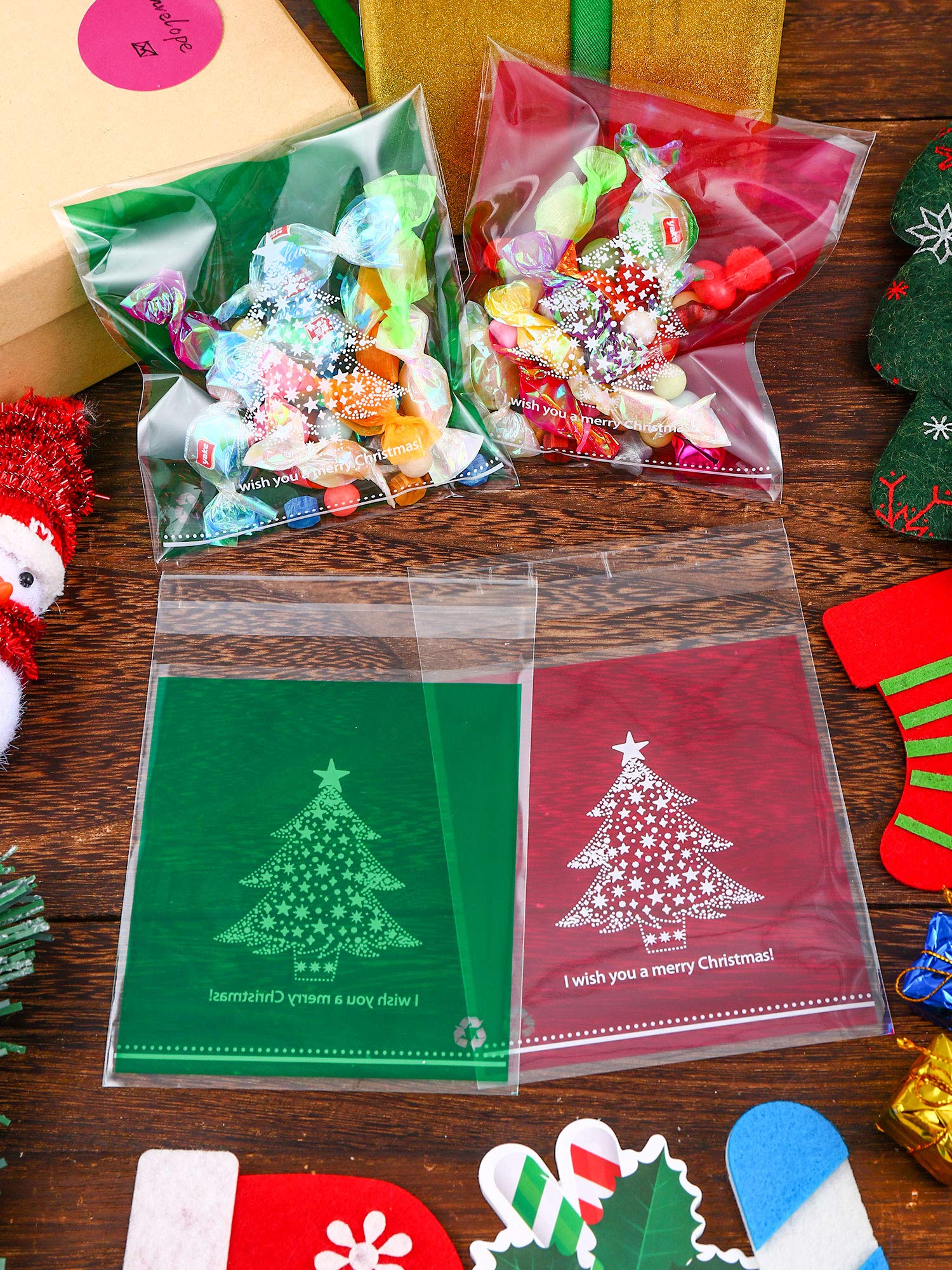 Vidillo Christmas Candy Bags 400pcs Cake Biscuit Cookie Sweet Bag Self