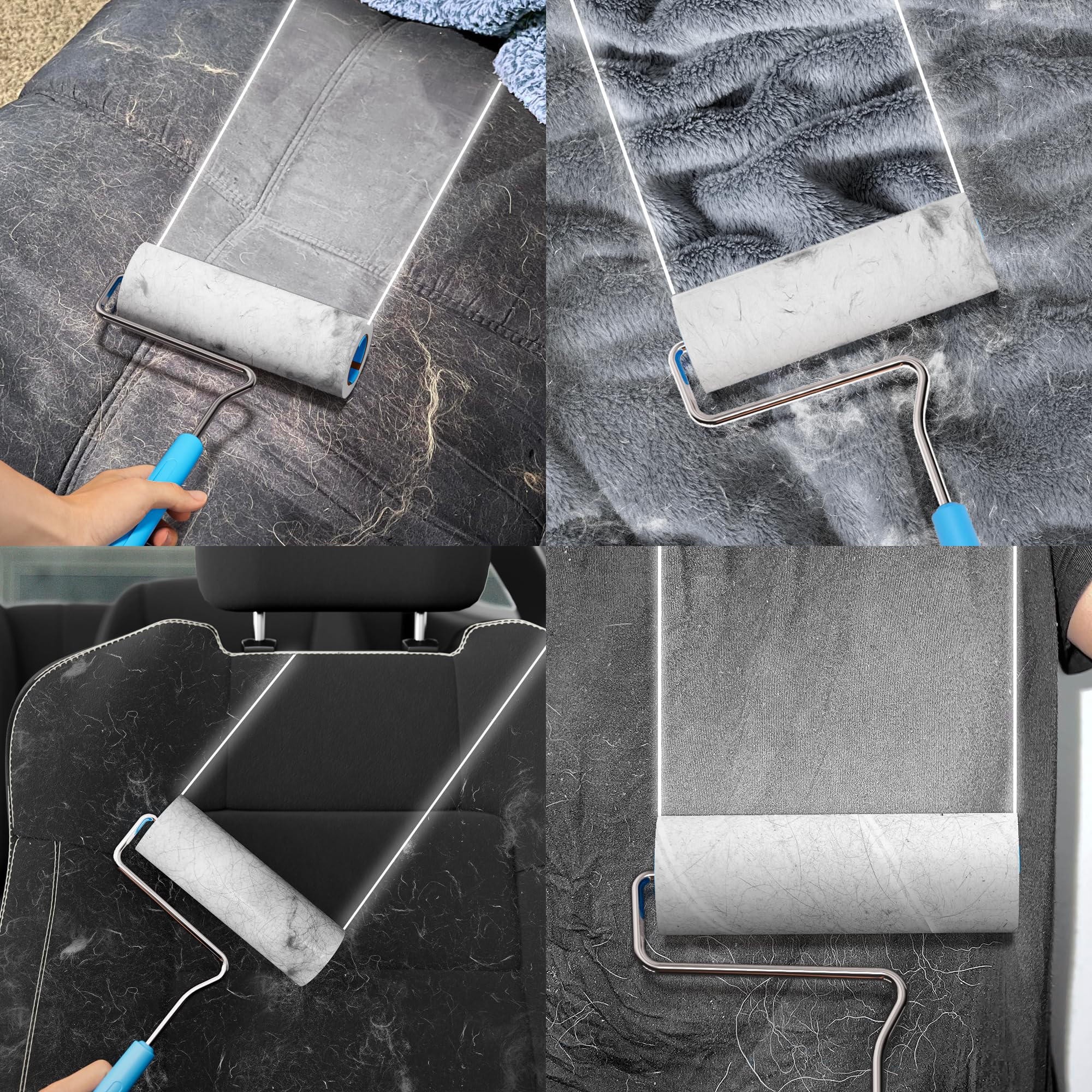 Rodillos de pelusa para pelo de mascotas extra pegajosos, 444 hojas (4 rodillos) rodillo de gran valor con 1 mango de superficie grande, herramienta de eliminación de ropa, muebles, alfombras,