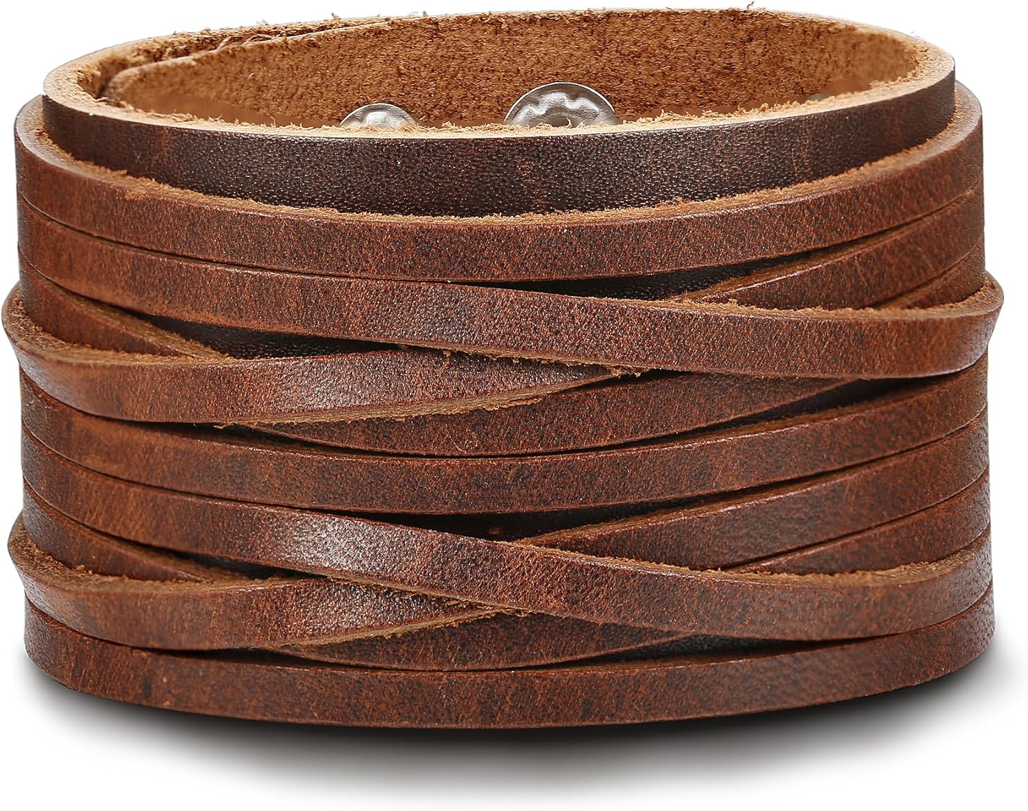 Thunaraz 2PCS Leather Cuff Bracelet Wrap Wristband Button Bangle for Men Women : Clothing, Shoes & Jewelry