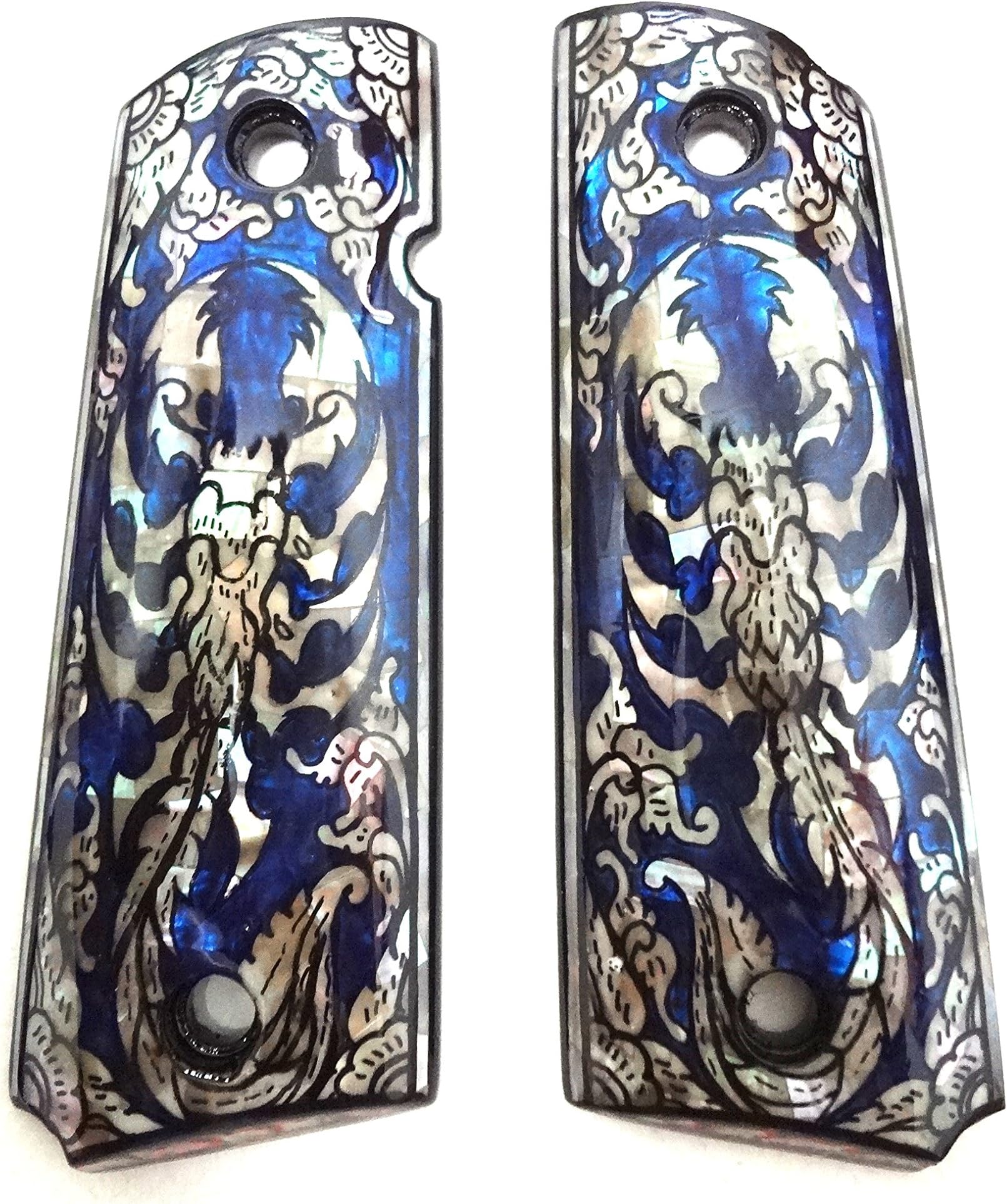 Mother of Pearl Inlay 1911 Grips fit with S&W Colt Kimber Springfield Blue Scorpion