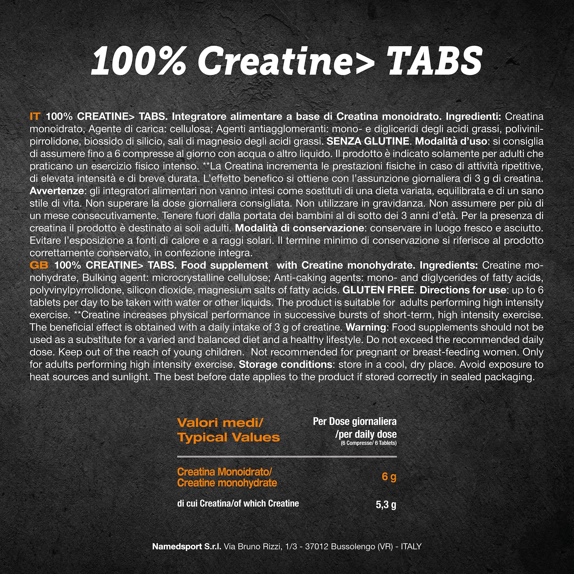 NAMEDSPORT SUPERFOOD Creatina Monoidrato Pura | Incrementa le Prestazioni Fisiche | Creatina Pura per Bodybuilding, Crossfit e Sport di Potenza | Integratori per il Fitness | 120 Compresse 80 Mesh