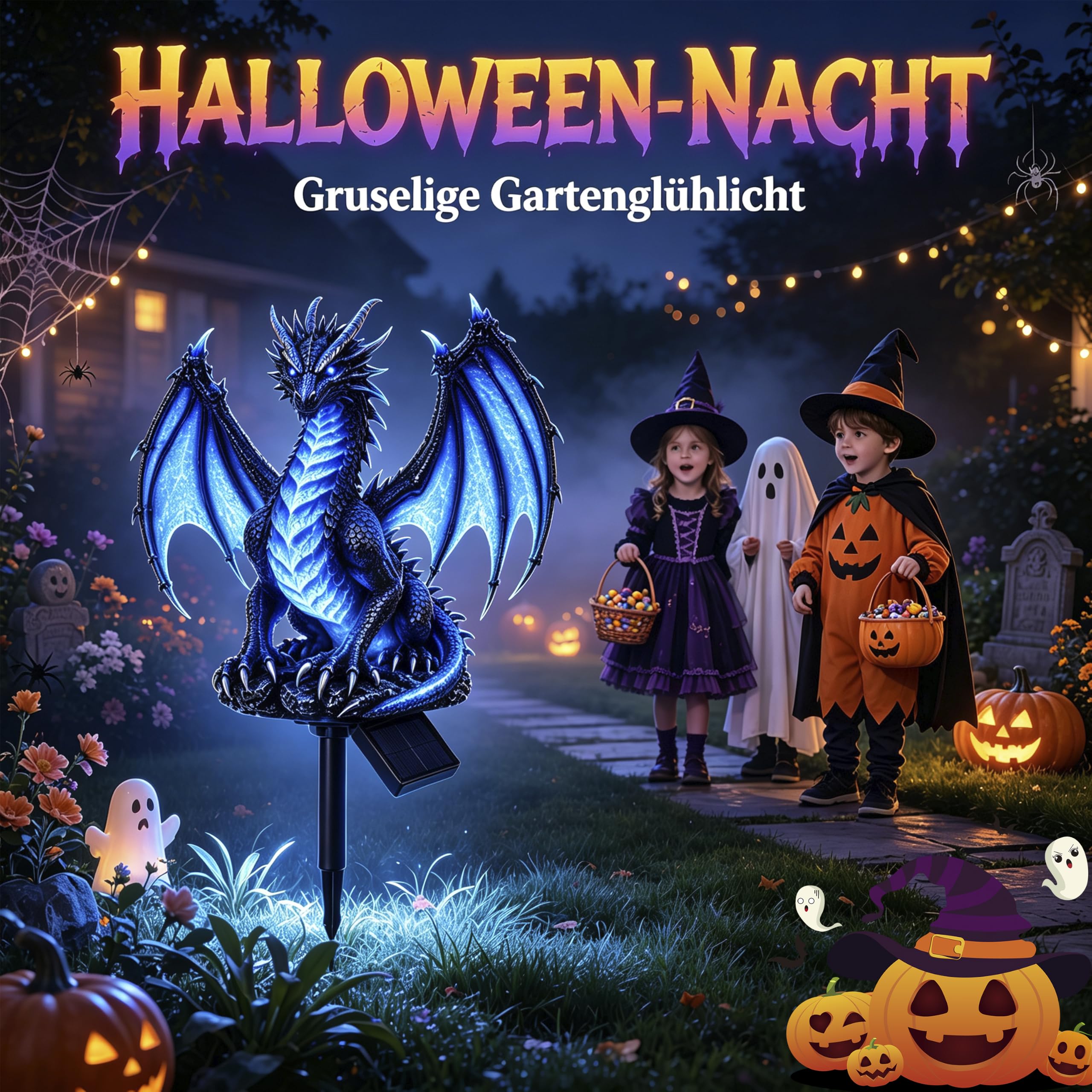 Décoration extérieure race solaire fantaisie dragon glacé lampe de jardin à brancher Halloween 1 pièce