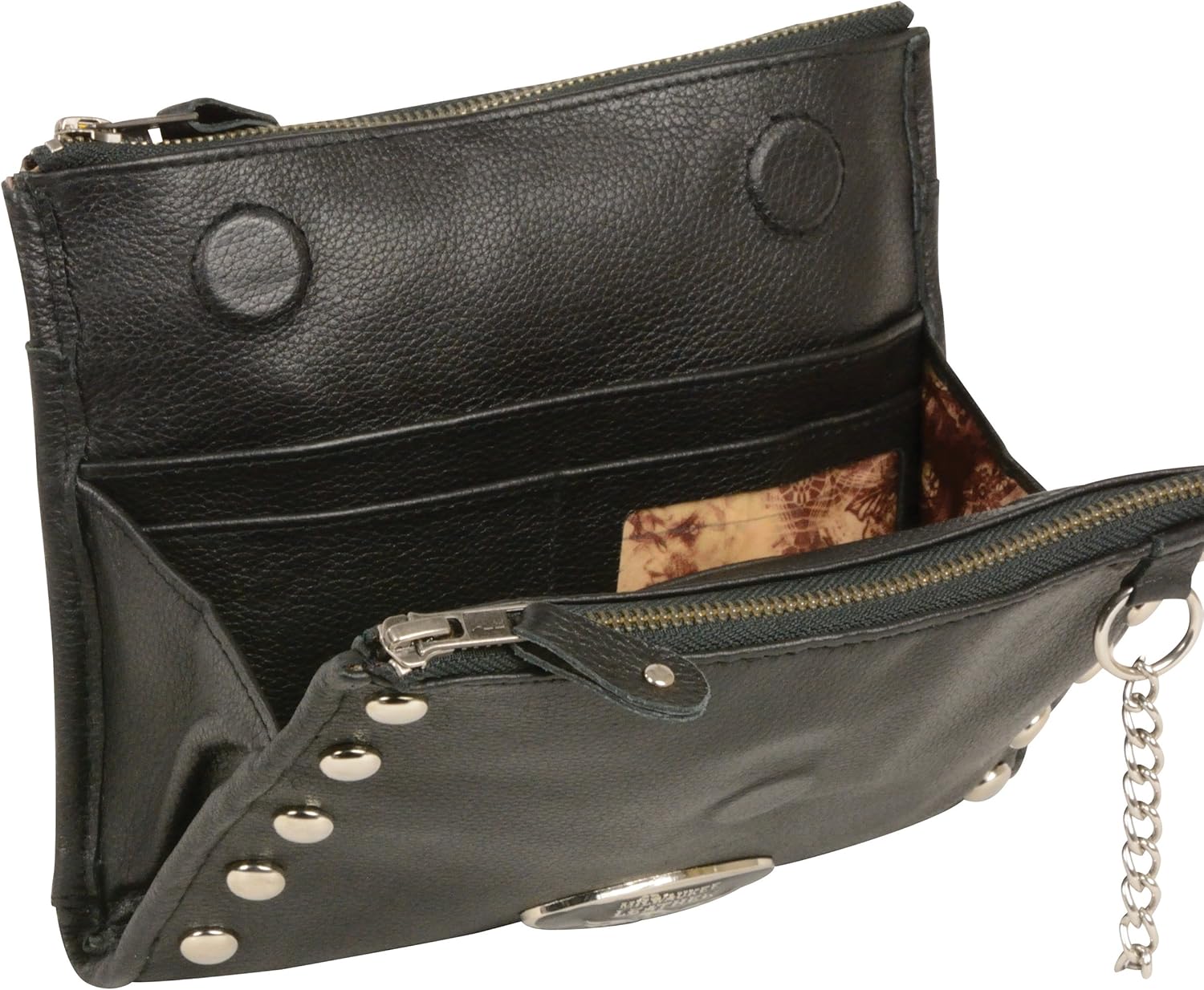 Milwaukee Performance MP8800 Black Leather Studded Wallet Shoulder Bag (8.5X6.5)
