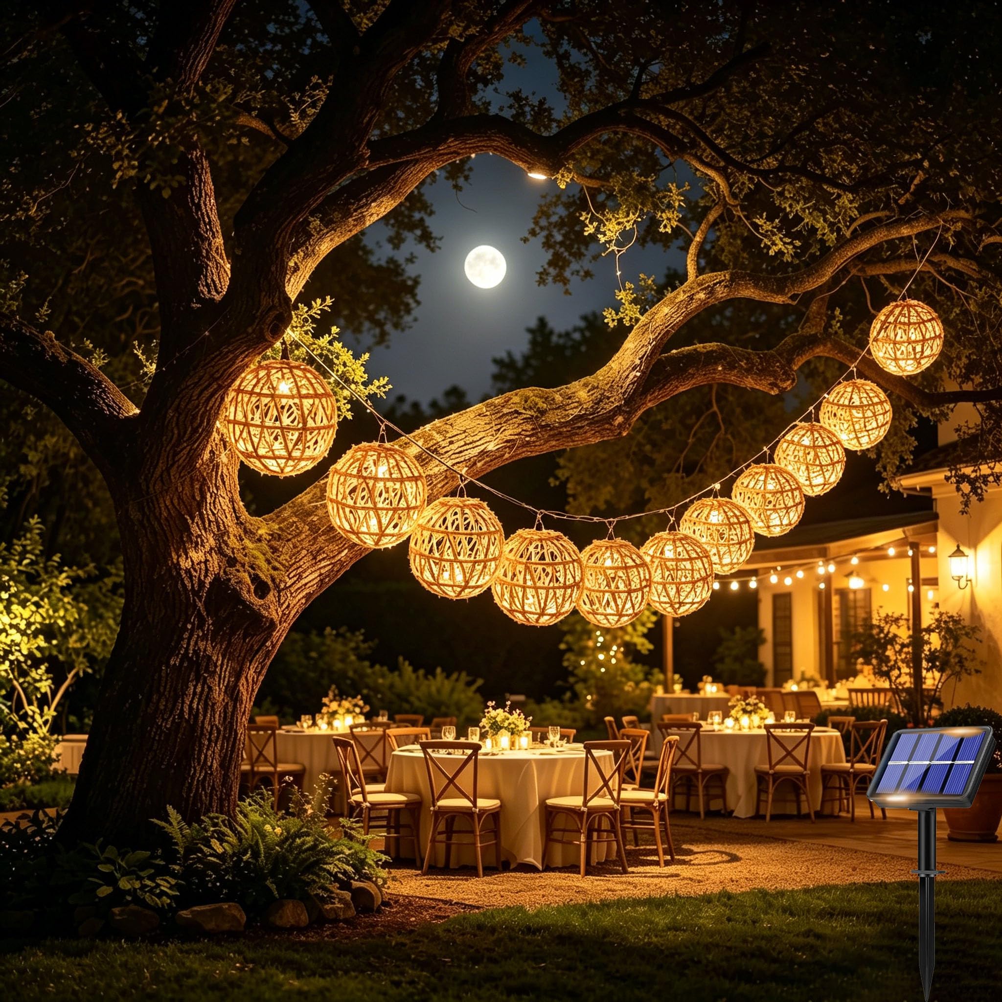Shengruili 10er LED Solar Lichterkette Aussen,LED Solar Rattankugel Lampion,Wasserdicht Lichterkette Außen Solarlampen,Solarleuchten Balkon Garten Outdoor für Außen Garten Solarleuchten