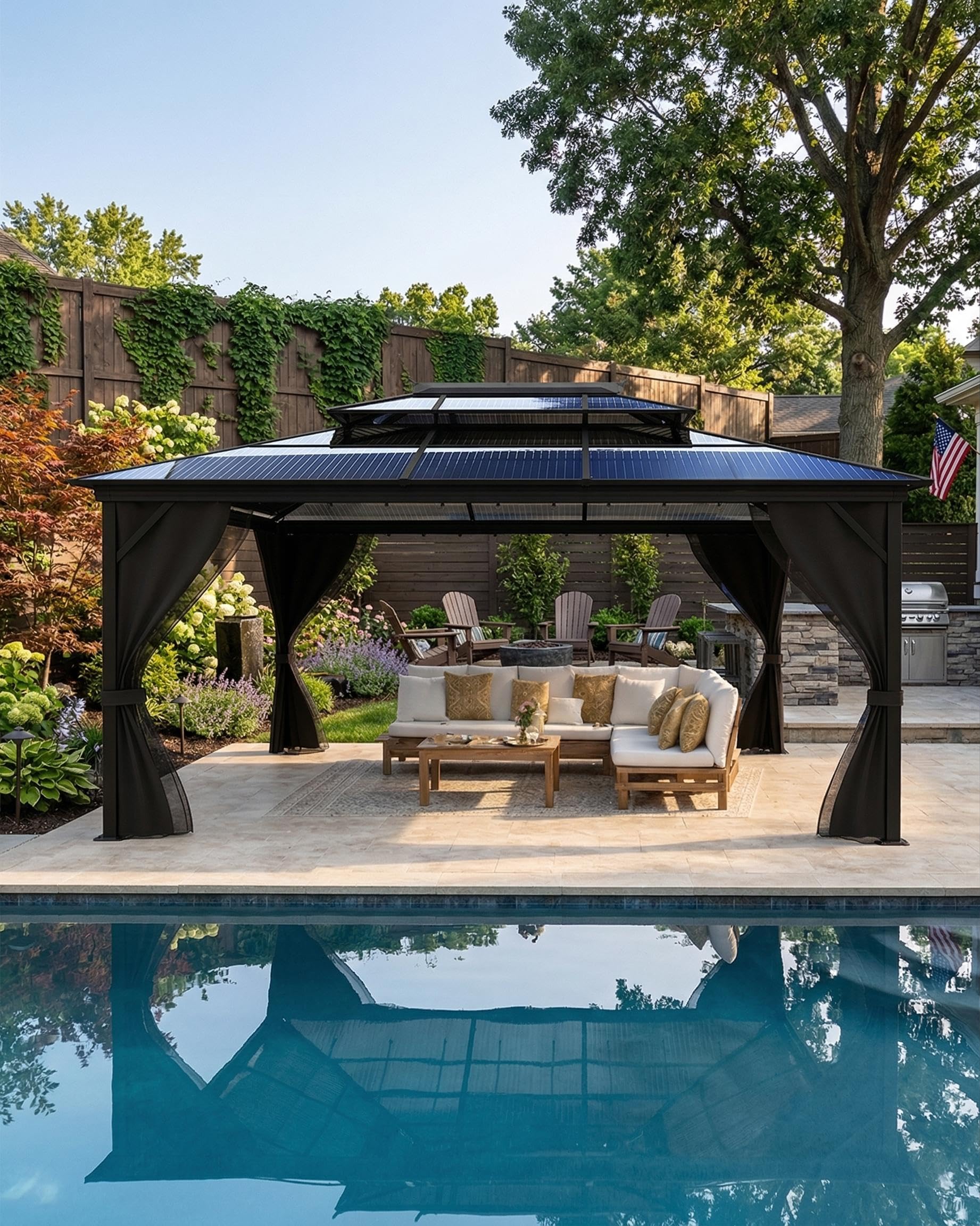 Photo 1 of *** SEE COMMENTS**    10' x 13' Hardtop Gazebo with Polycarbonate Double Roof, Aluminum Frame Permanent Pavilion with Curtains and Netting, Outdoor Gazebo for Patio Backyard?Gray?