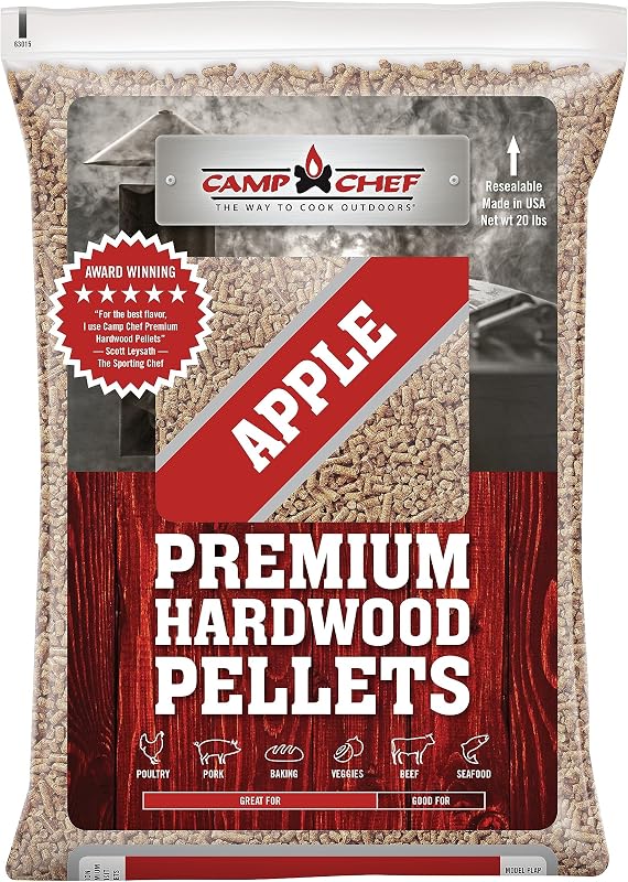 Camp Chef Orchard Apple BBQ Pellets, pellets de madera dura para parrilla, ahumar, hornear, asar, estofar y barbacoa, bolsa de 20 lb