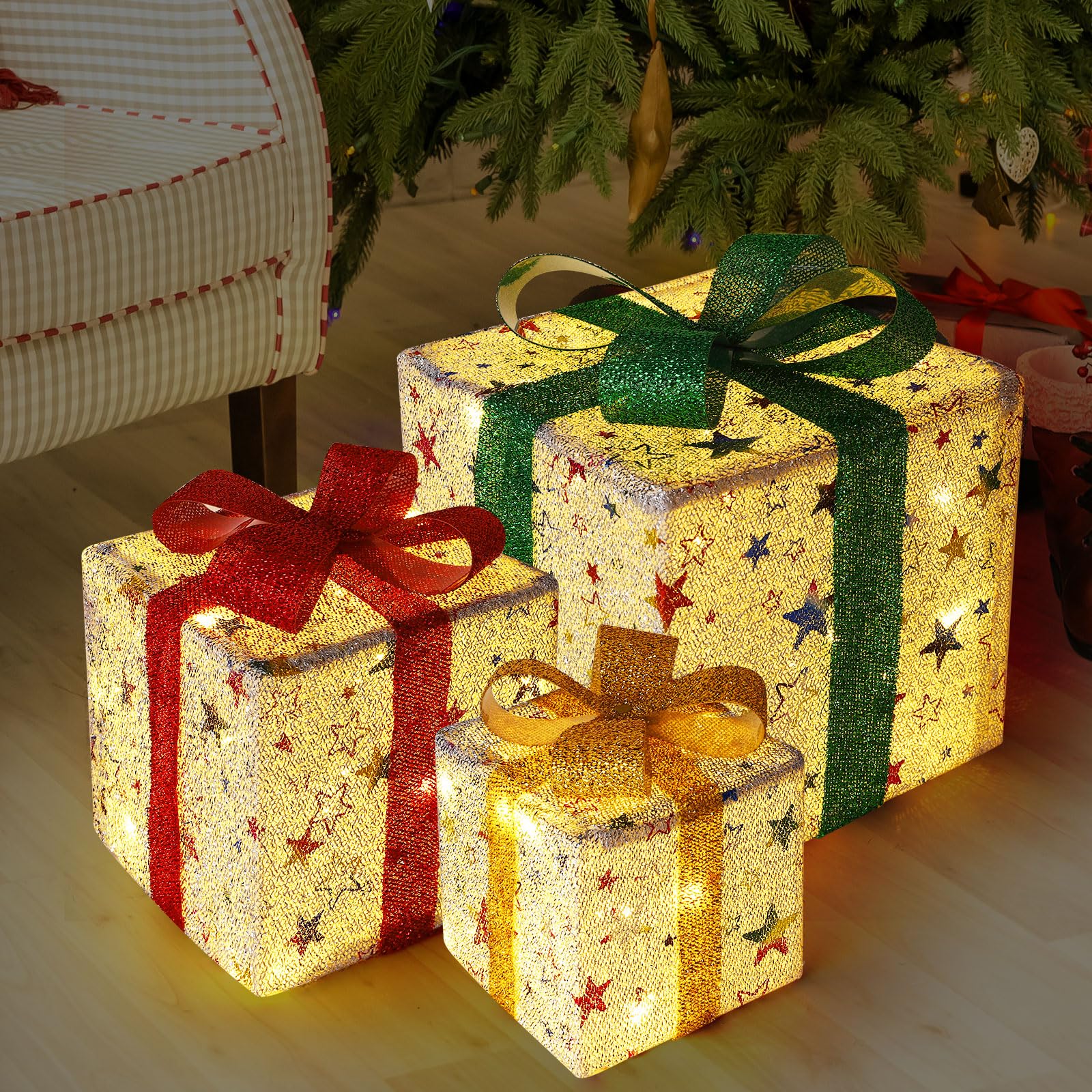 ELUFAT Christmas Lighted Gift Boxes, Set of 3 10