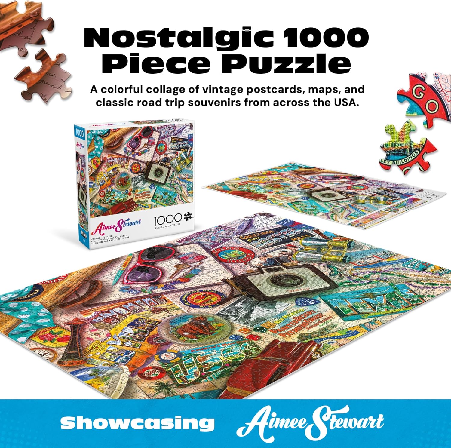 Ceaco - 1000 Piece Aimee Stewart Vintage USA Travel Jigsaw Puzzle Challenging and Colorful Puzzle for Adults – Precision-Cut Pieces, Beautiful Artwork, and Hours of Relaxing Fun