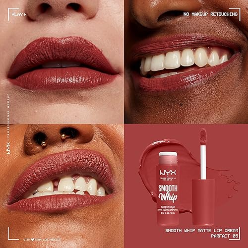 Miniatura 3 de NYX PROFESSIONAL MAKEUP Smooth Whip - Crema de labios mate, larga duración, hidratante, lápiz labial líquido vegano - Parfait (tono rojo nude)