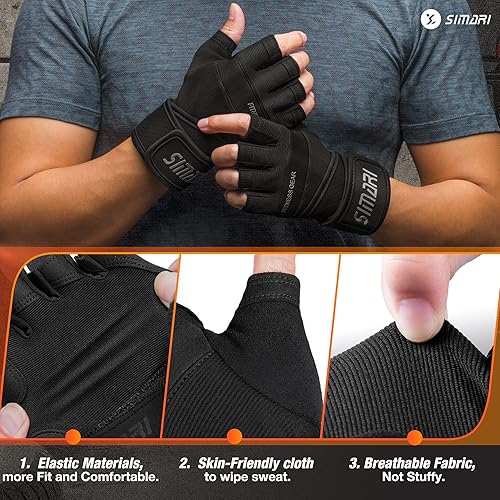 Miniatura 3 de SIMARI Guantes de entrenamiento acolchados para hombres y mujeres, guantes de levantamiento de pesas ventilados con soporte de muñequera, protección