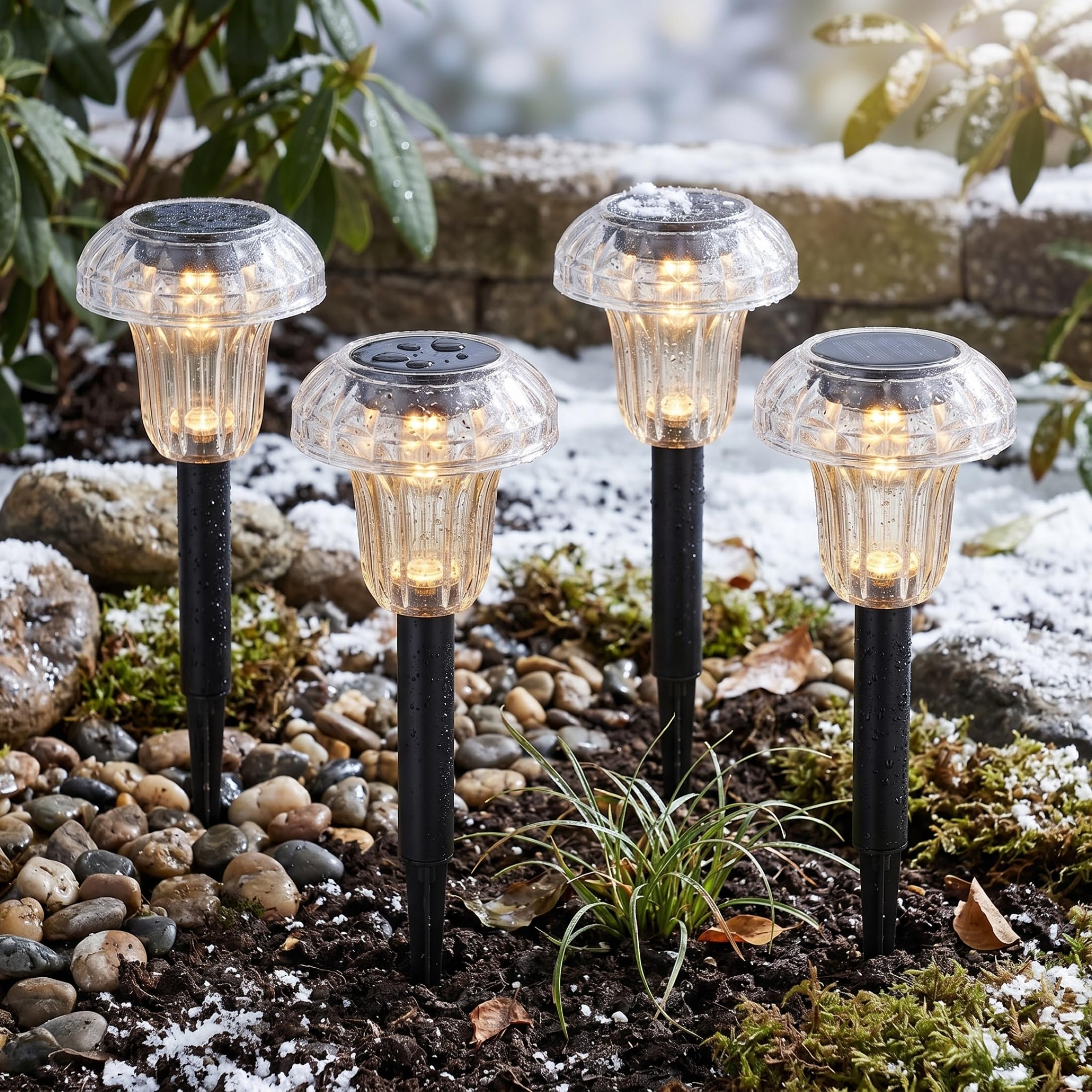 Faticenic Solar Lawn Lights, 4 Pack LED Solar Mushroom Lights with Stake Waterproof Mushroom Decor for Pathway Yard Garden Outside, Warm White, Lawn, Path