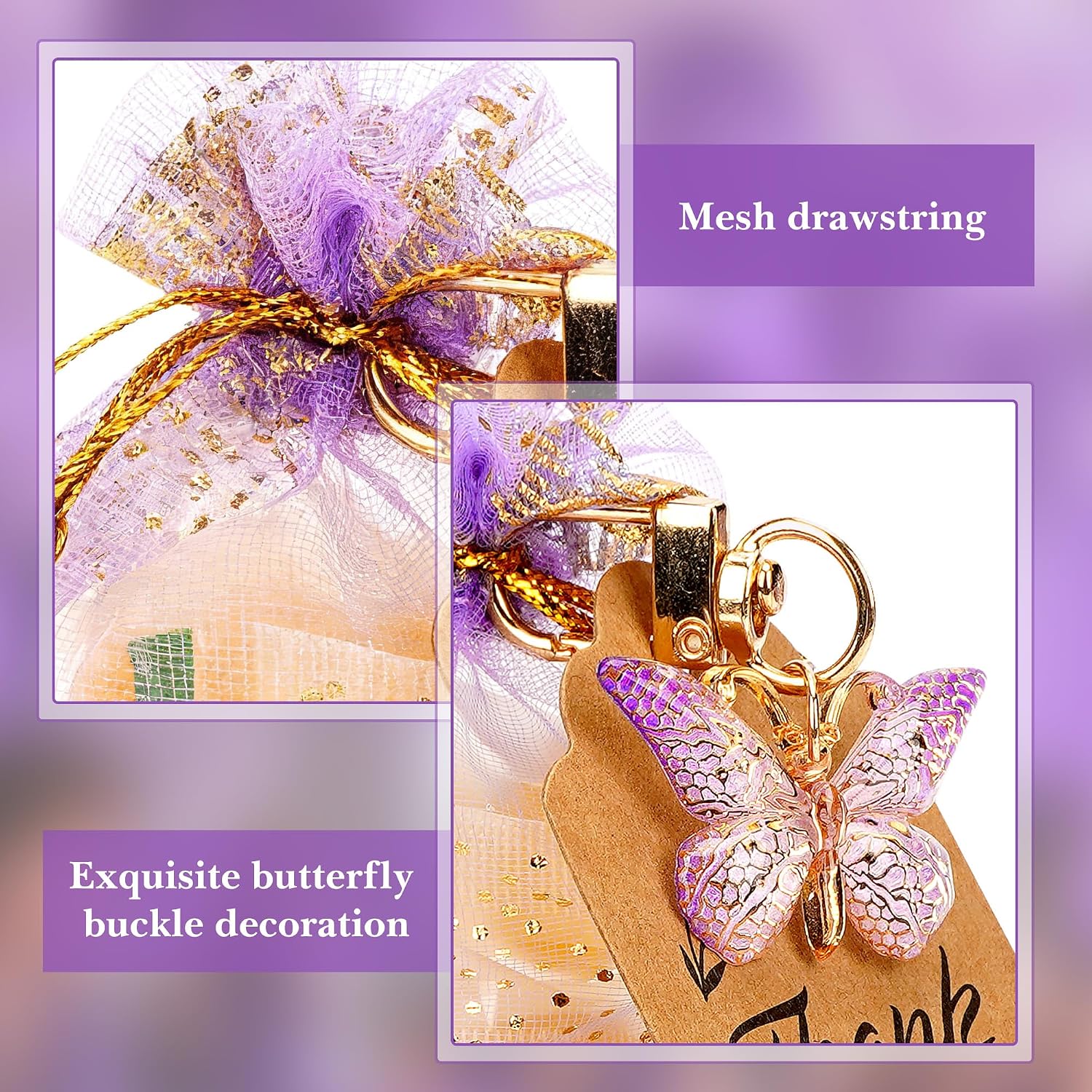 Linkidea 12 Pcs Butterfly Keychains with Thank You Tags, Party Favors, Butterfly Theme Event Favors, Backpack Charms, Bulk Keychains for Goodie Bags image 3