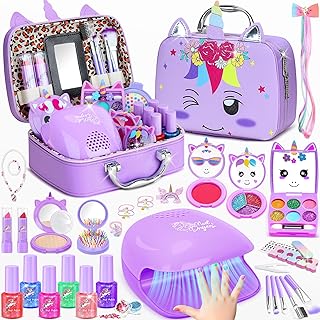 PERRYHOME Kids Makeup Kit for Girl, Unicorn Real Washable Cosmetic Set, Non-Toxic Makeup Toys,