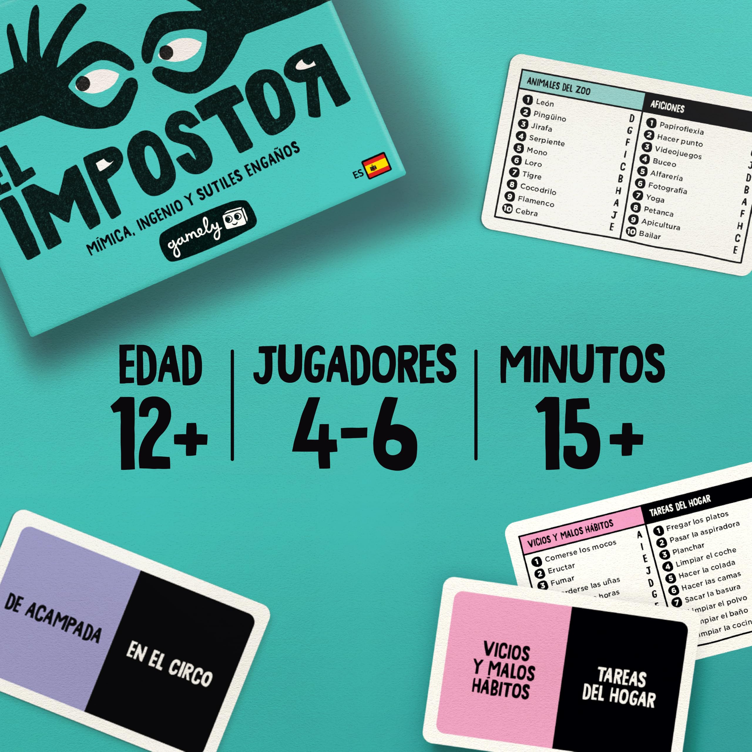 Gamely El Impostor | Divertido Juego de mímica e identidades secretas en Formato de Bolsillo – mentiras, conjeturas y Gestos discretos para Adultos, jóvenes y familias (Segunda Edición)