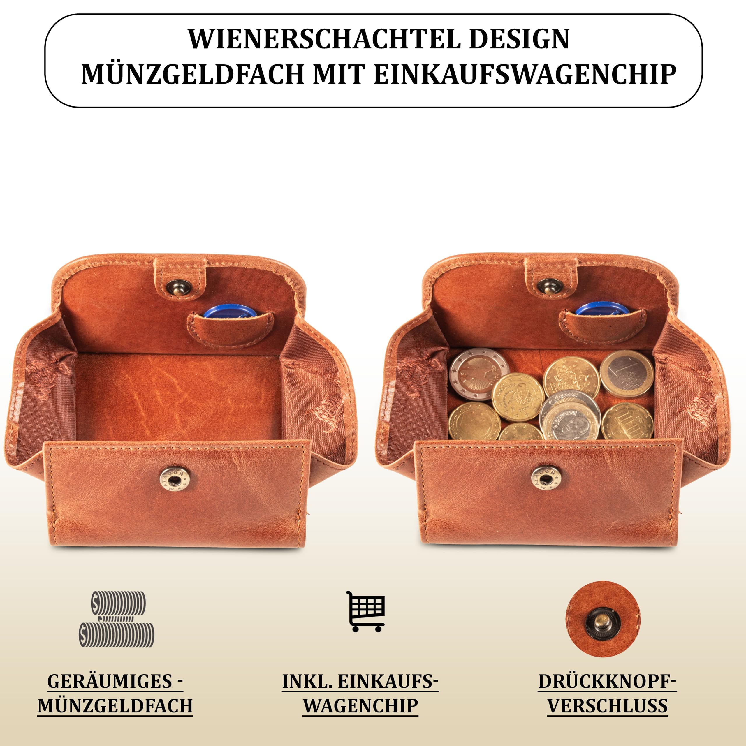 Matador Kleine Wiener Box - Mini Ledergeldbörse für Damen und Herren mit RFID Blocker - mit Geschenkverpackung