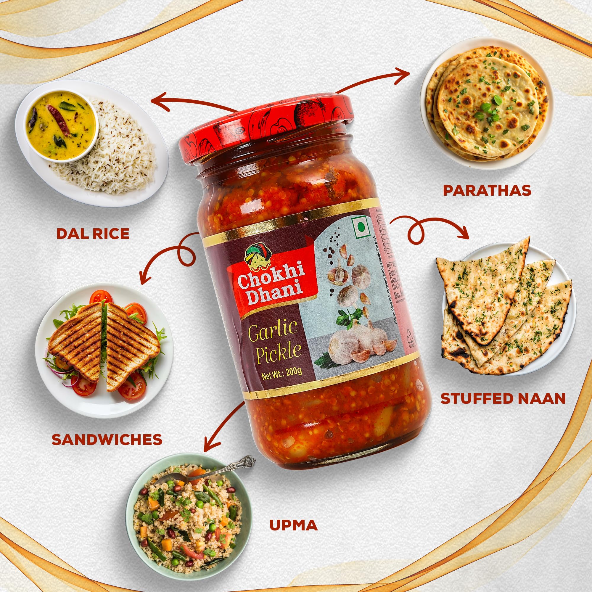 Chokhi Dhani Garlic Pickle 200g | Lehsun Ka Achar | Mustard Oil Indian Pickle | No Preservatives | No Artificial Flavours | Homemade Style | Veg 1