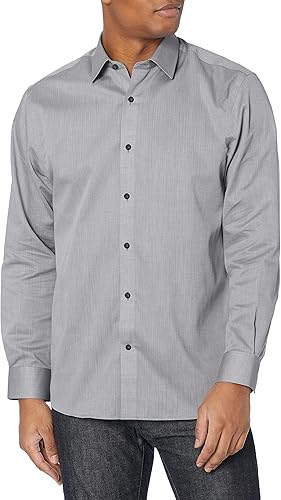 Cutter & Buck Men's Long Sleeve Epic Easy Care Mini Herringbone, Charcoal, XX-La
