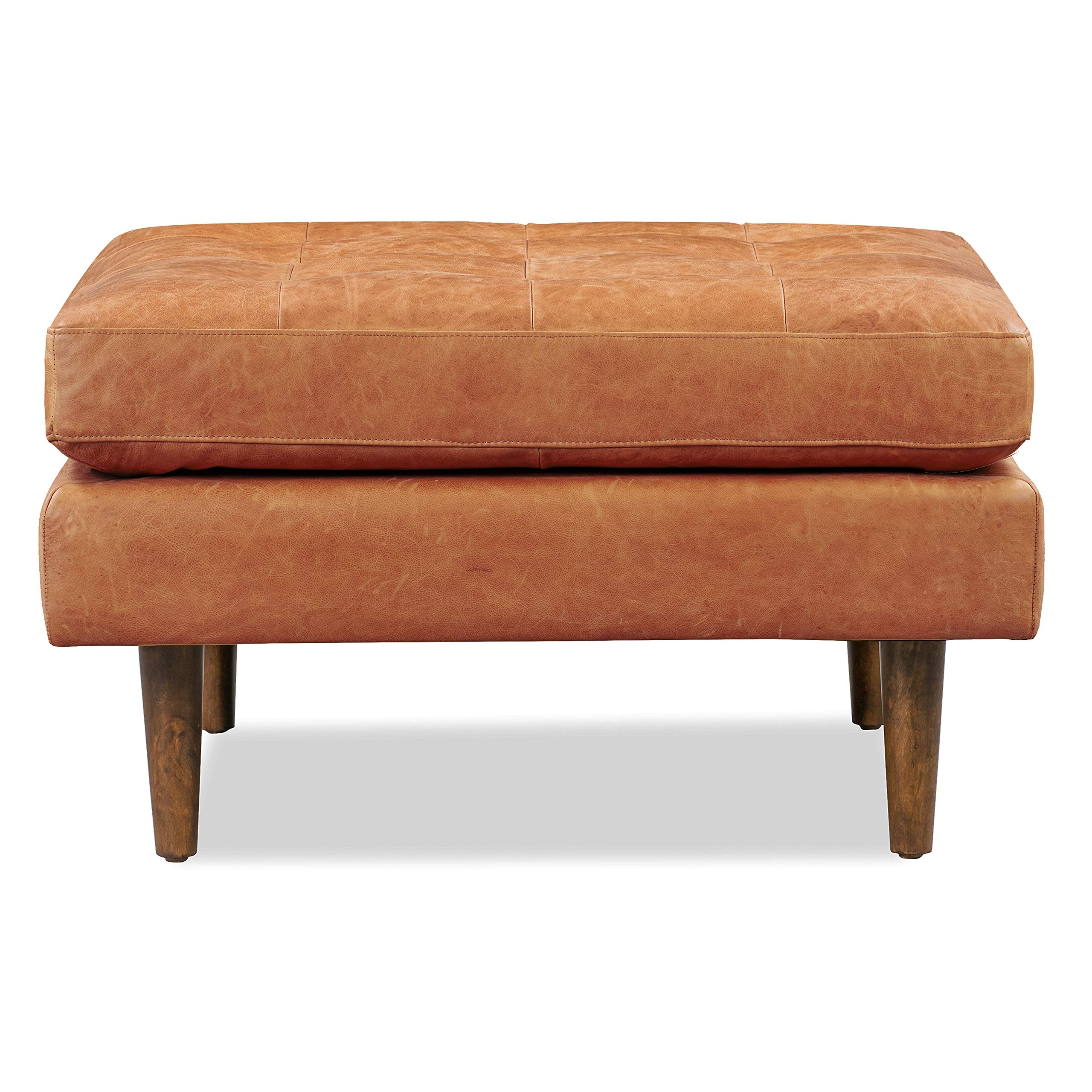 POLY & BARK Napa Ottoman in Full-Grain Pure-Aniline Italian Leather, Cognac Tan