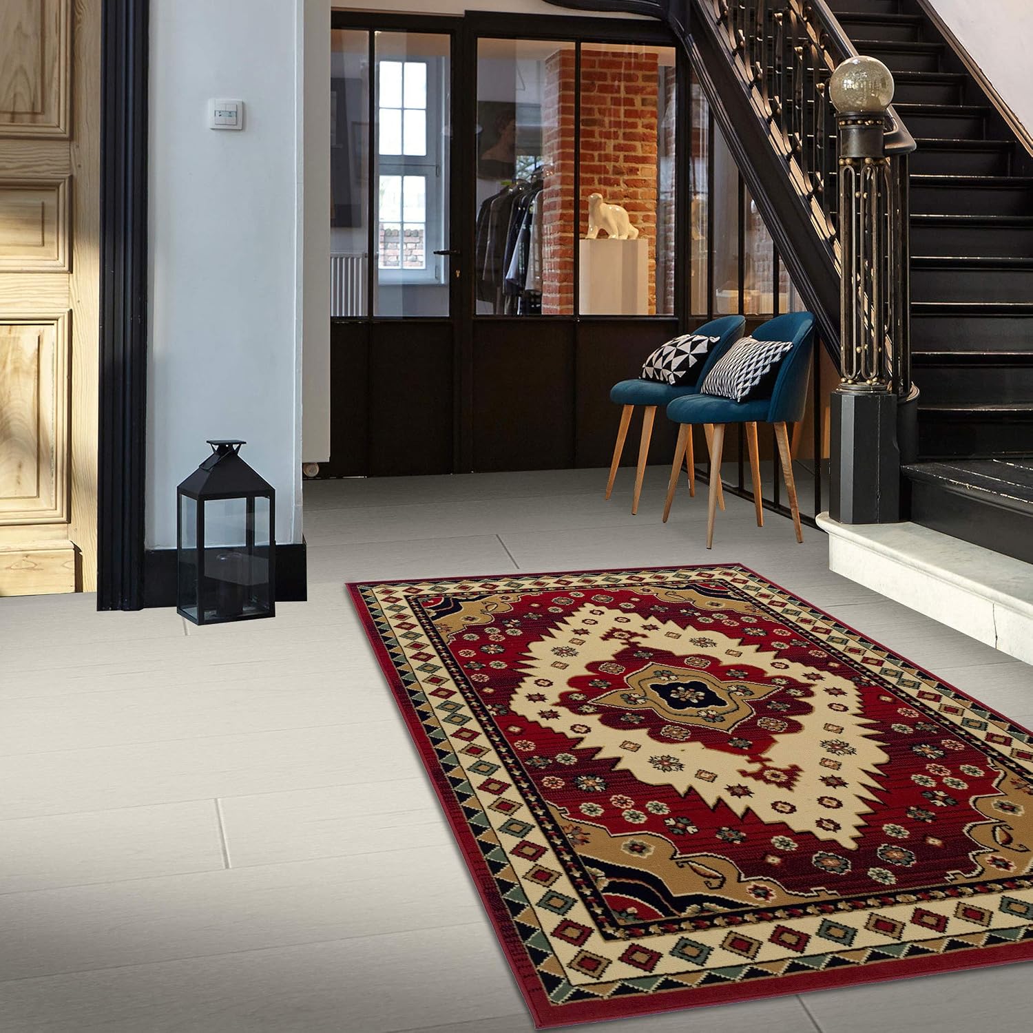Ornamental Medallion Southwestern Ultra-Soft Indoor Area Rug or Runner, with Jute Backing, Anti-Static, for Entryway, Living Room, Kitchen, Bedroom, 4' x 6', Red