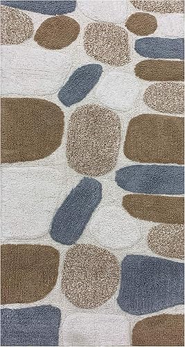 Miniatura 4 de Alfombra de baño 100% algodón Pebbles de 24 x 60 pulgadas, alfombra de baño grande, suave, absorbente, lavable a máquina, gris beige, alfombras de