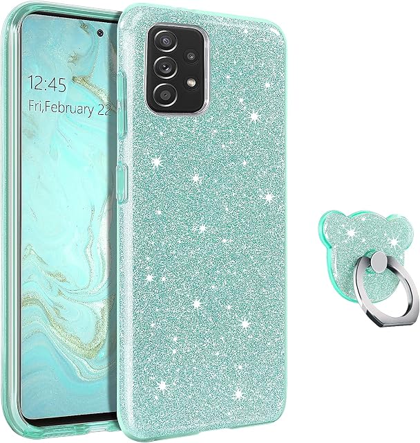 BENTOBEN Samsung Galaxy A52/A52s Case, Samsung A52/A52s 5G Case Glitter, Three Layer Shockproof Hybrid Hard PC Bumper Protective Silicone Sparkly Case with Finger Ring Stand Samsung A52/A52s 5G, Green