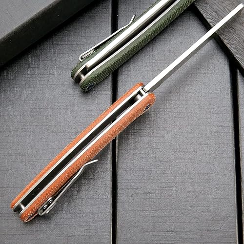 Miniatura 7 de Eafengrow EF939 Cuchillo plegable, hoja de acero D2 con mango de micarta EDC para trabajo de campamento (marrón micarta)