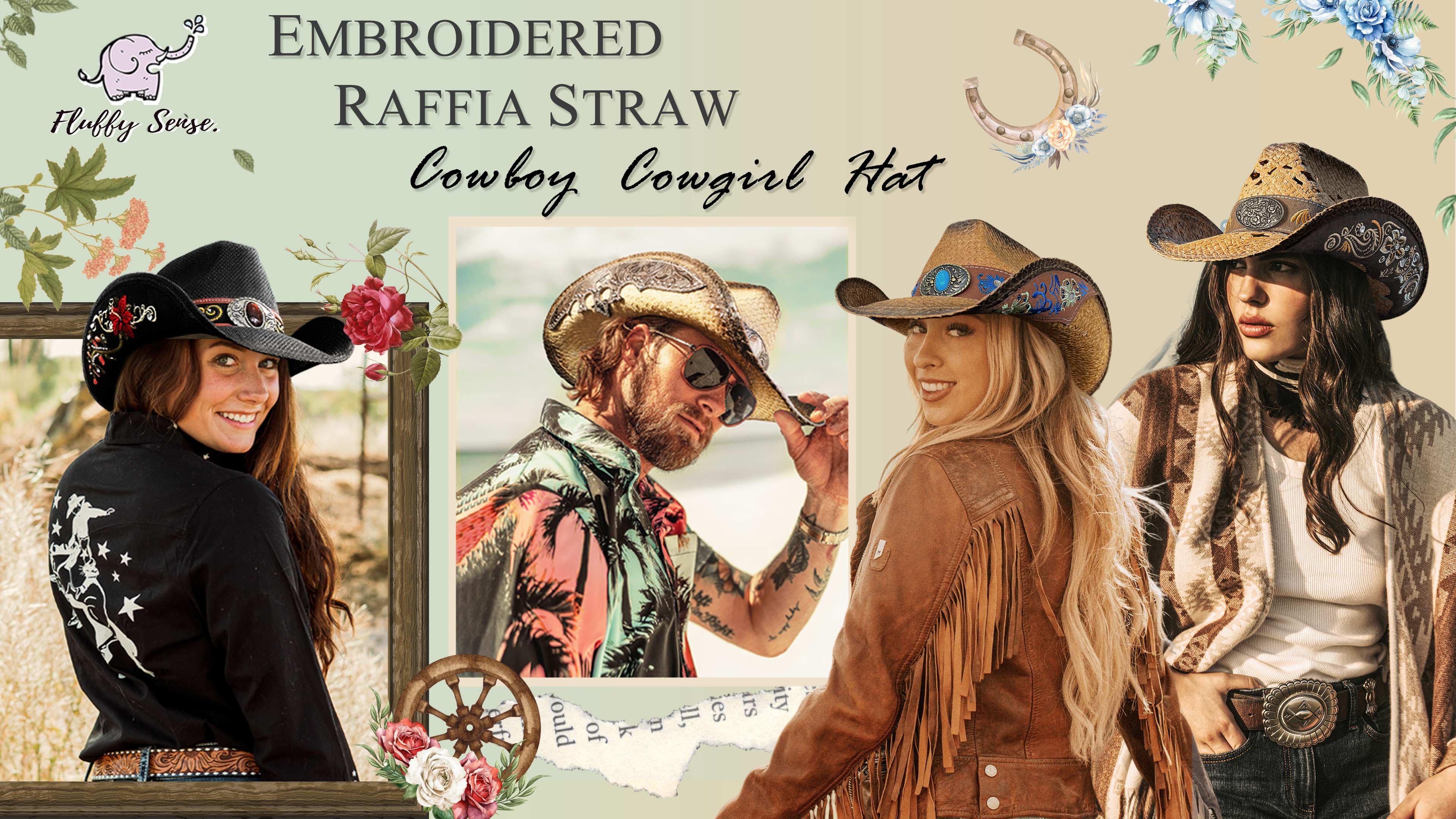 FLUFFY SENSE. Cowboy Hats for Women and Men Straw Western 