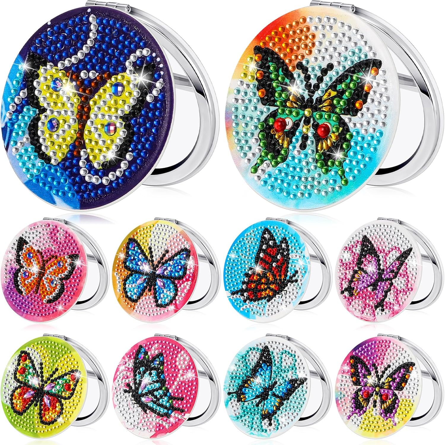 Weysat 10 Pcs Diamond Painting Compact Mirror DIY Portable Pocket Purse Mirror with Diamond Painting Cover Crafts Art Kits for Women