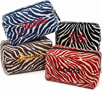 Personalized Embroidered Zebra Stripe Makeup Bag for Women