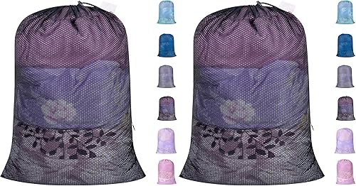 Vista 14 de Polecasa Bolsas de lavandería grandes de malla de diamante extra resistentes con cierre de cordón y etiqueta de identificación, bolsa de A-white