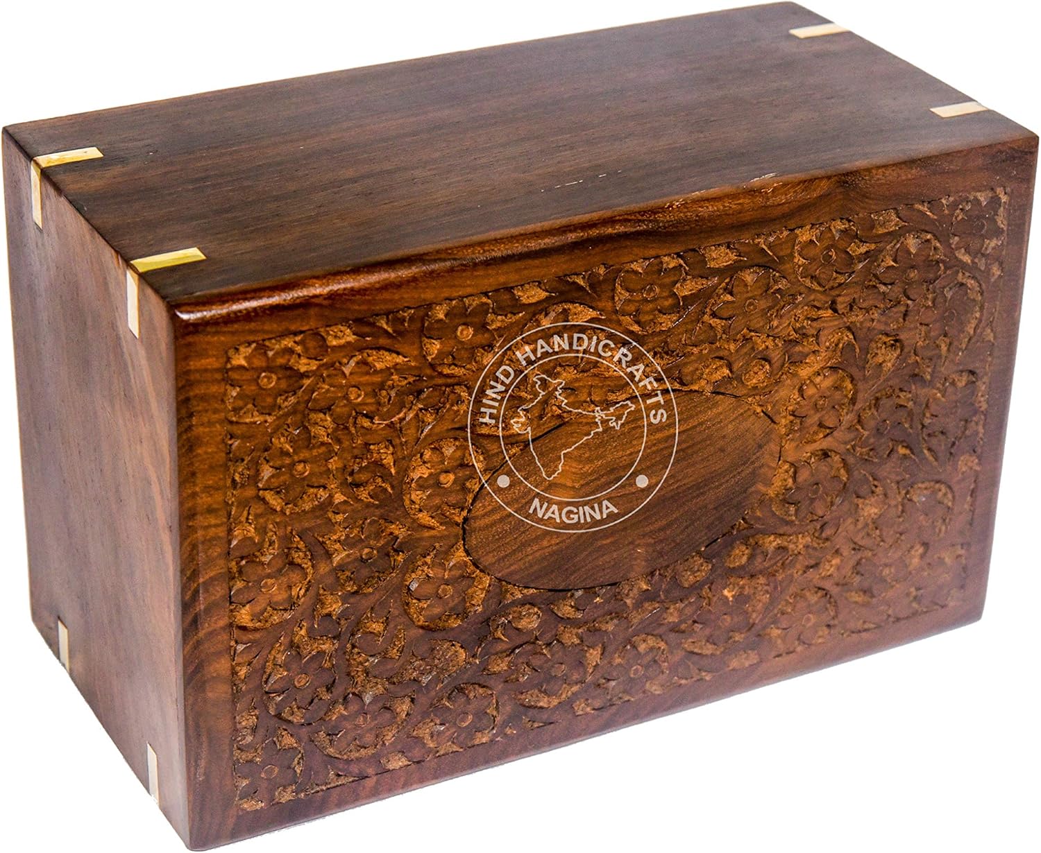Beautifully Handmade & Handcrafted Rosewood Floral Engraving Wooden Cremation Box/Urns for Human Ashes Adult, Funeral Urn Box (9" x 5.5" x 4.5" - 180lbs or 72kg, Natural-2)