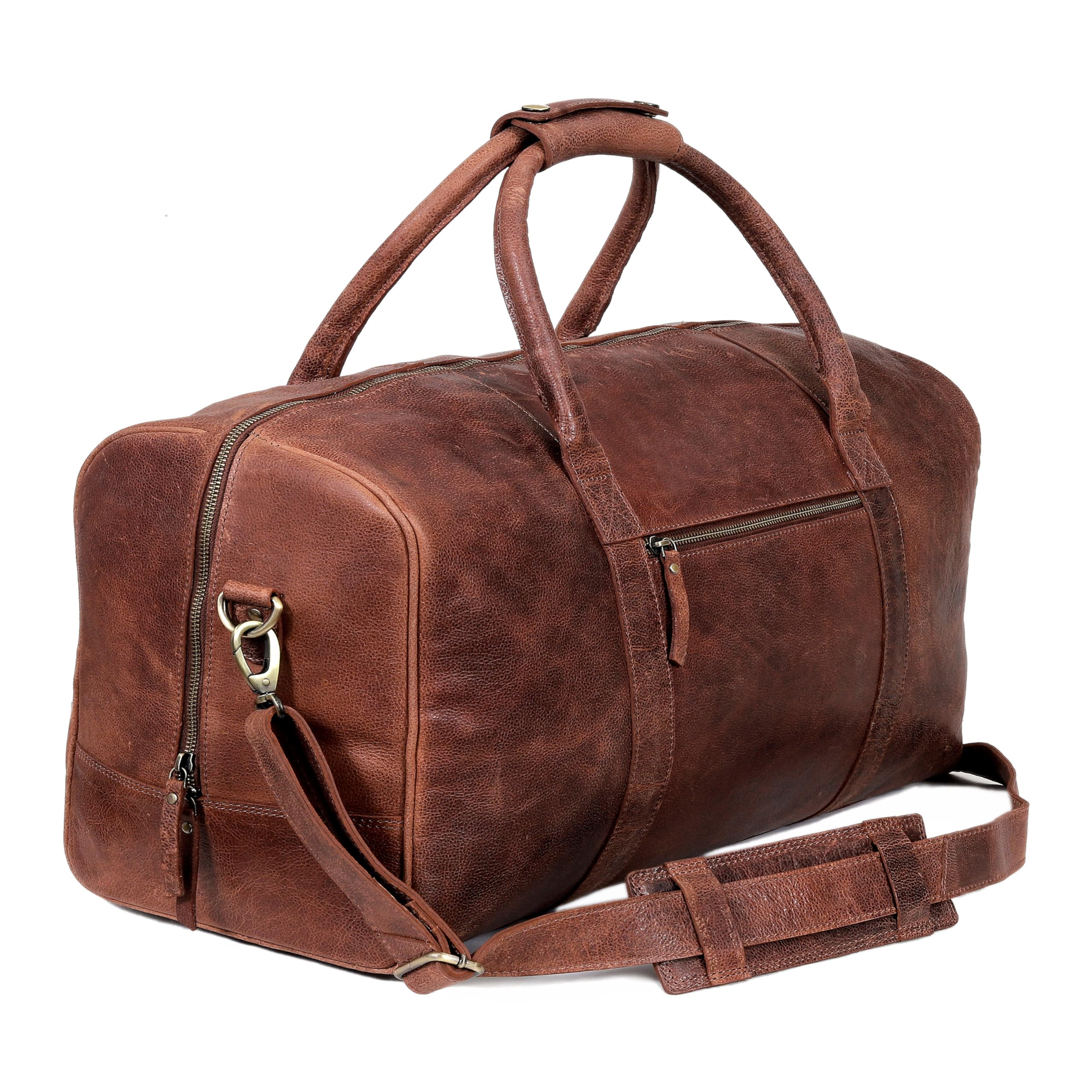 21 inch Cowhide Leather Duffel Bag for Men and Women Handmade Weekender Overnight Travel Gym Bag Vintage Style