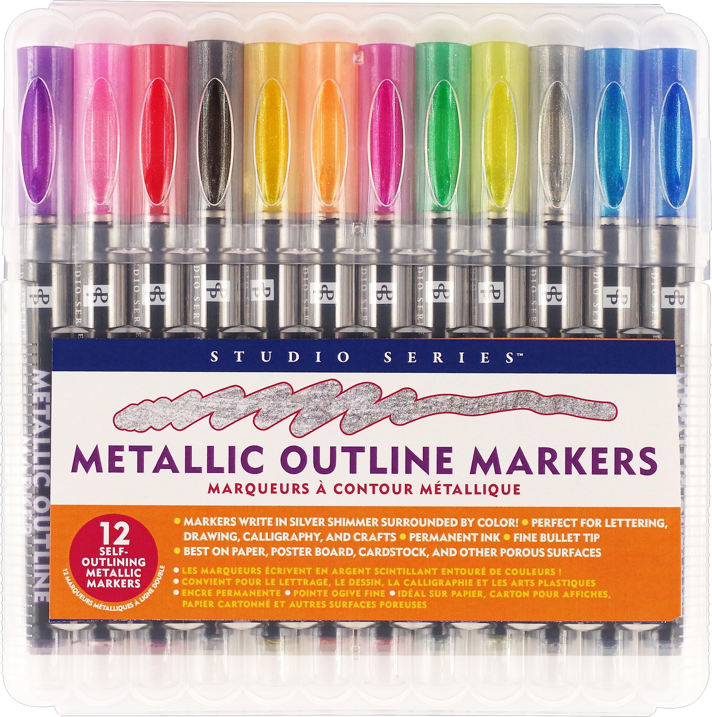 Peter Pauper Press Studio Series Metallic Outline Markers (Set of 12 Markers)