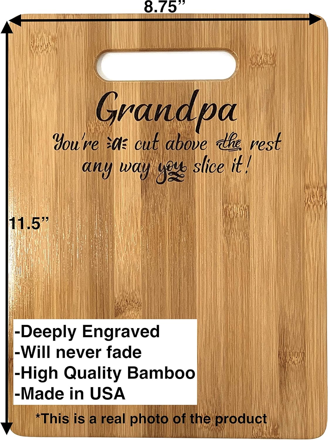 Grandpa Gift – Bamboo Cutting Board Design Grandpa Gift Grandpas Day Gift Birthday Christmas Gift Engraved Side For Décor Hanging Reverse Side For Usage (8.75x11.5 Rectangle)