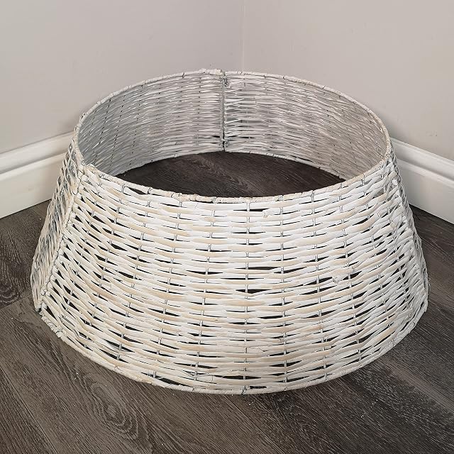 Samuel ALEXANDER 48/70cm KD Willow Christmas Tree Skirt Wicker Rattan- Large White Wash
