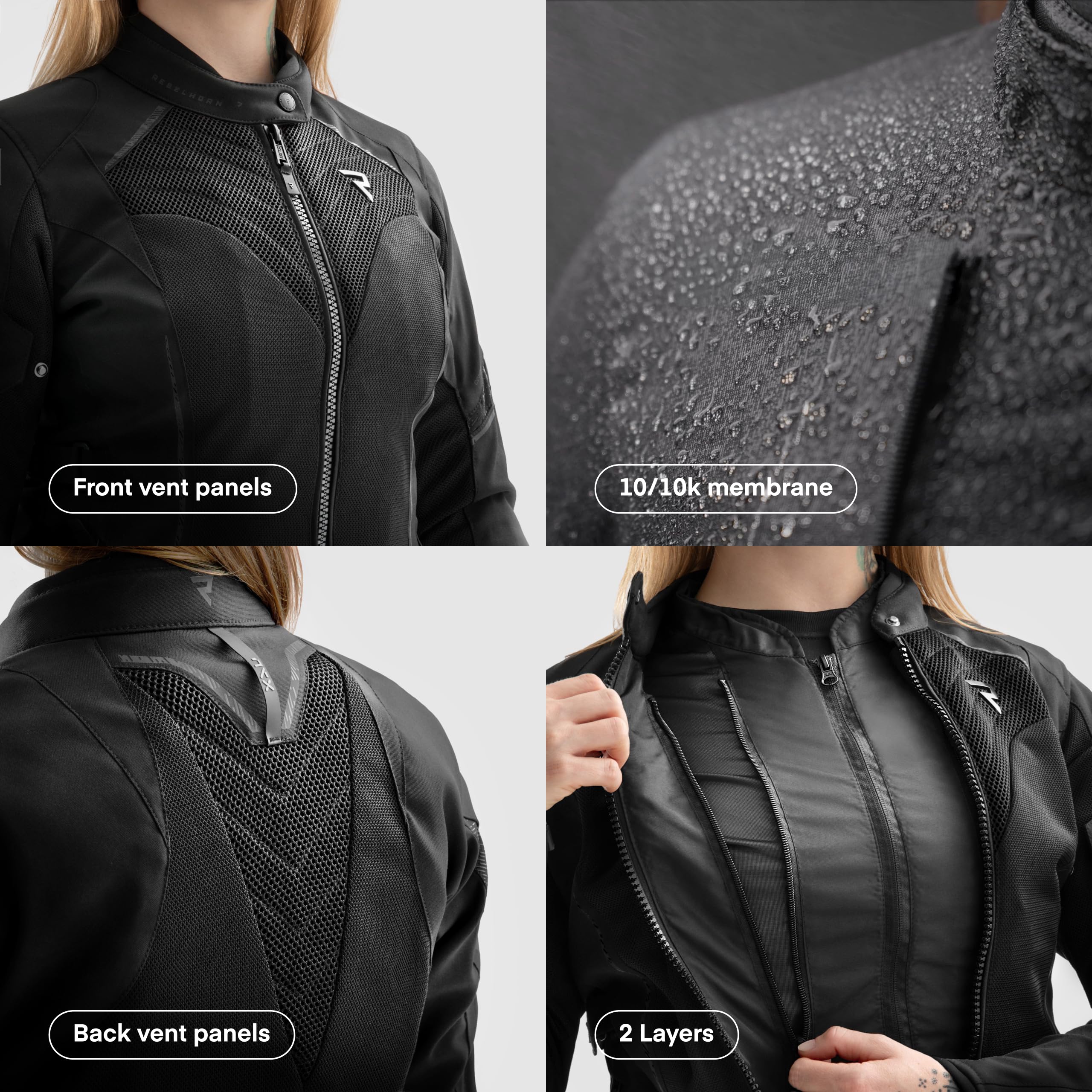 REBELHORN Jax Lady Chaqueta de Moto Mujer | Textil | Protector de Codos, Hombros y Espalda Nivel 2 | Membrana Humax Extraíble | Grandes Paneles de Ventilación de Malla | Tallas hasta 10XL