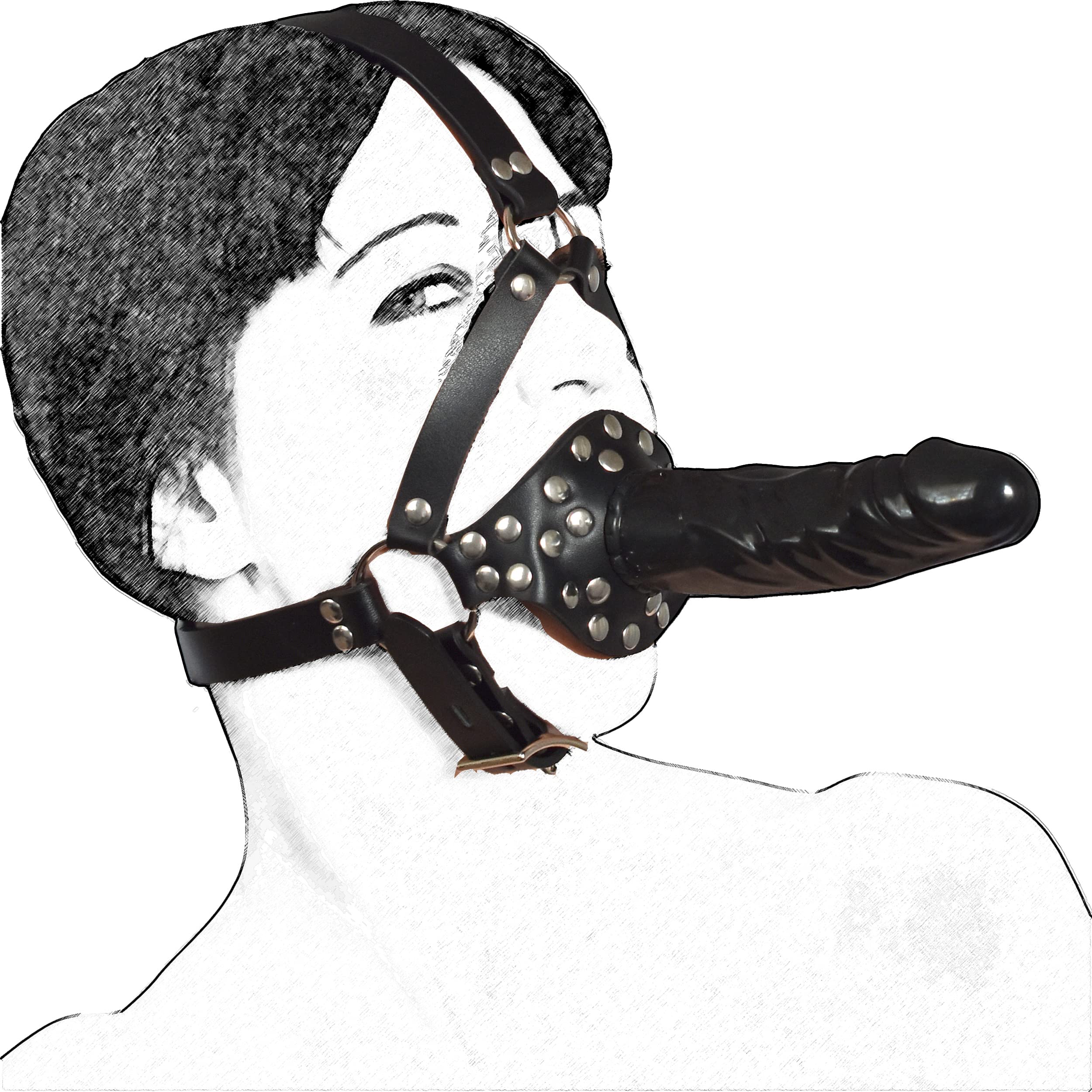 Imbracatura Testa BDSM con Dildo Bavaglio, lucchetto, regolabile | Imbracatura doppio dildo con dildo interno & esterno, regolabile, forma anatomica – Bondage, Femdom, Dom/Sub, gioco bavaglio