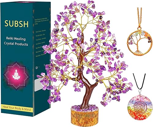 Miniatura 1 de Árbol de dinero de piedra amatista  Árbol de la vida  Piedras curativas energéticas  Bonsái de Feng Shui  Curación de cristal de Reiki  Buena suerte