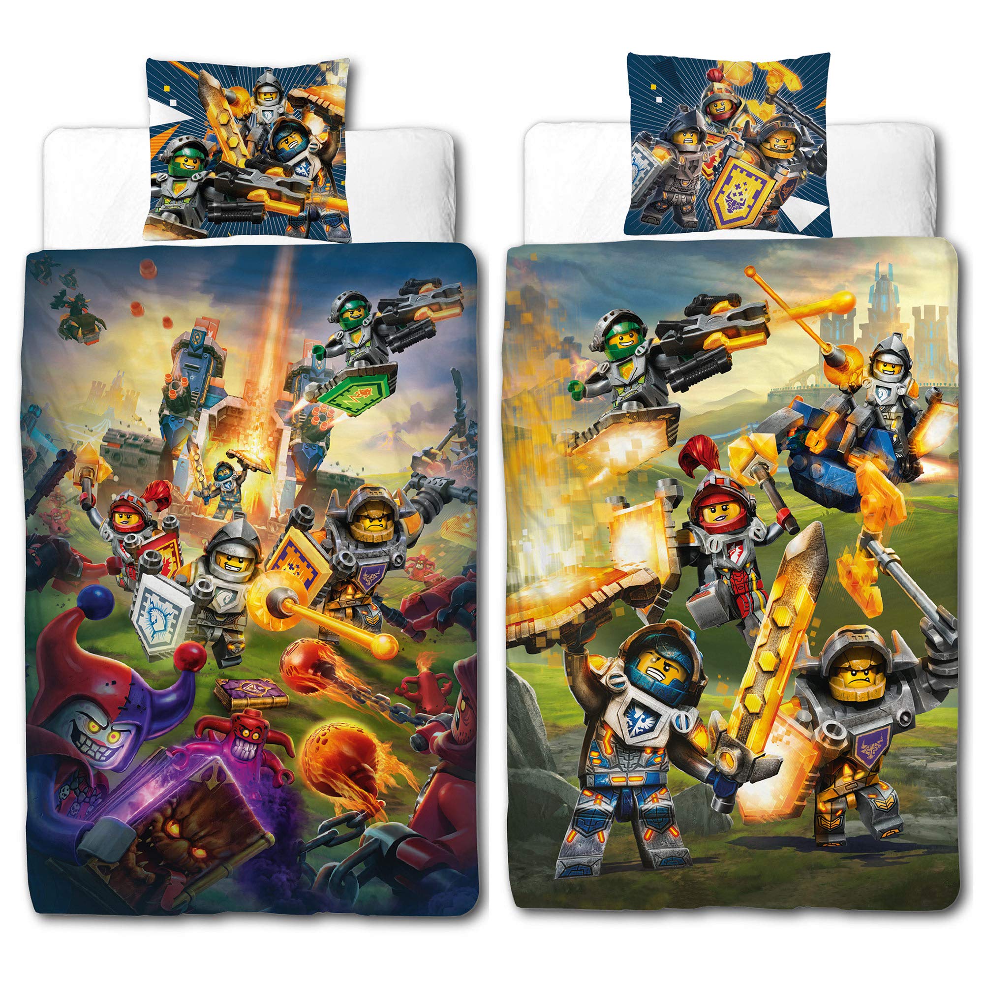 'Linon Nexo Lego Knights' Children's Bed Linen – 135 x 200 cm + 80 x 80 cm – In Original Packaging – Team Background Fitted 100% Cotton – Lance – AXL – Macy – Clay – Aaron – Jestro renforcé German Size