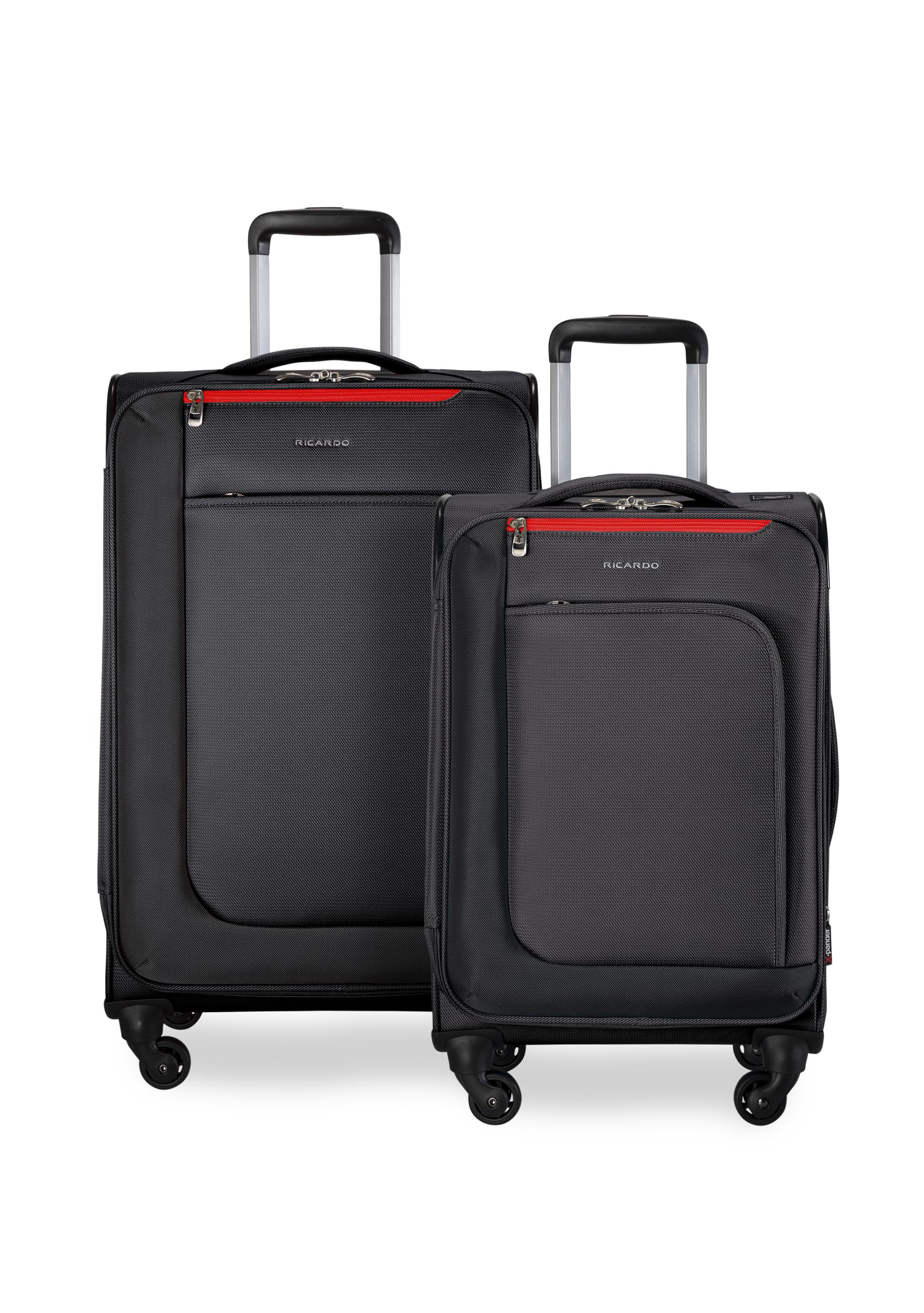 Ricardo Beverly Hills Aspen Springs 2-PC Luggage Set – Lightweight Softside Suitcase Set of 2 with 20” Carry-On & 24” Medium Check-In Spinner, Black