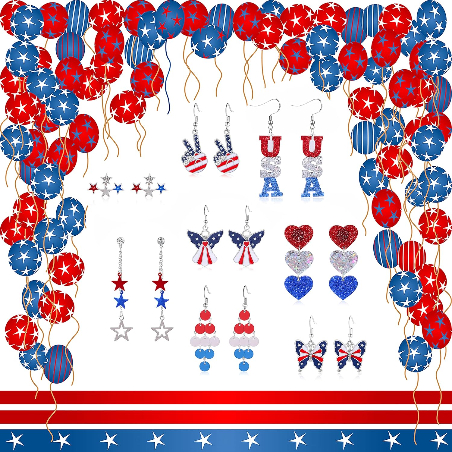 USA Patriotic Dangle Earrings for Women,Red White Blue Stripe American Flag Earrings,Acrylic Star Heart USA Drop Earrings,4th of July Ndependence Day Patriotic Earrings,USA American Independence Day Outfit - Image 6