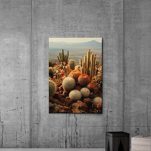Desert Serenity, Southwest Cactus Landscape Canvas Print, Modern Minimalist Western Wall Art, Nature Inspired Decor, Canvas Prints, Home Decor