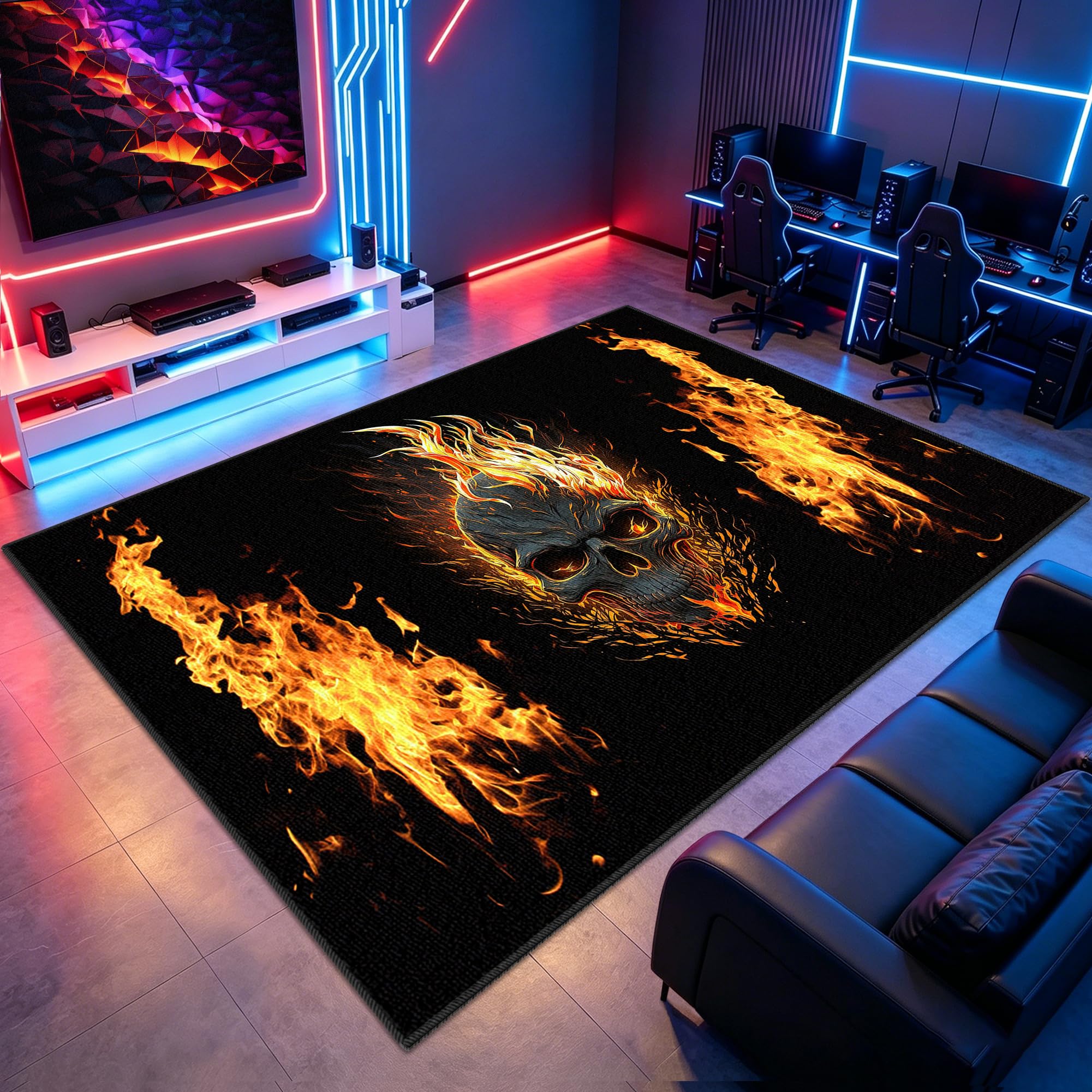 Tapis gamer chambre ado garçon et adulte antidérapant, zone de jeu salon 170x210 cm