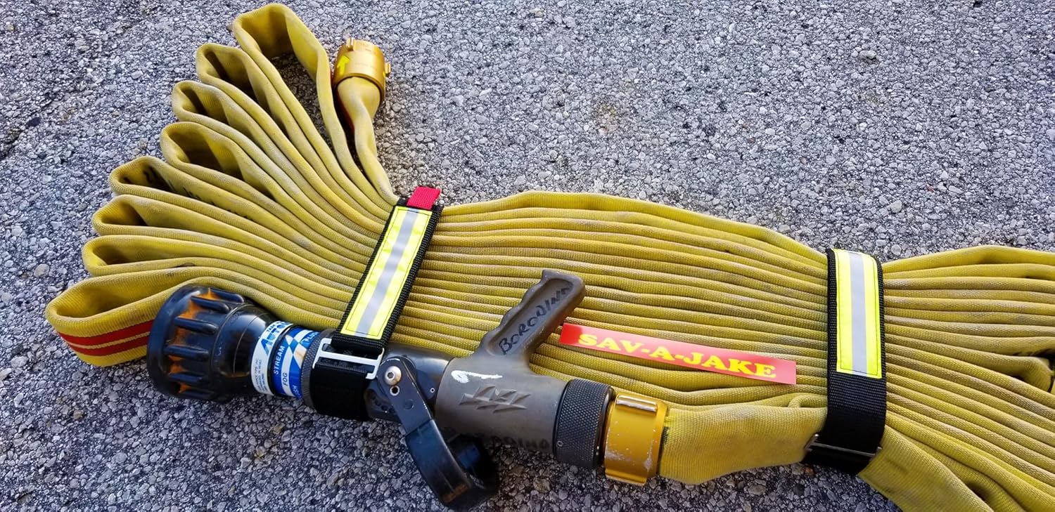 Firefighting Fire Hose Bundle Strap 31" Length Black w/Triple Yellow Reflective Set of 3